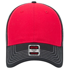 OTTO 83-1239 6 Panel Low Profile Mesh Back Trucker Cap - Blk/Red/Blk - Blk/Red/Blk / 6 1/2’’ - 7 5/8’’