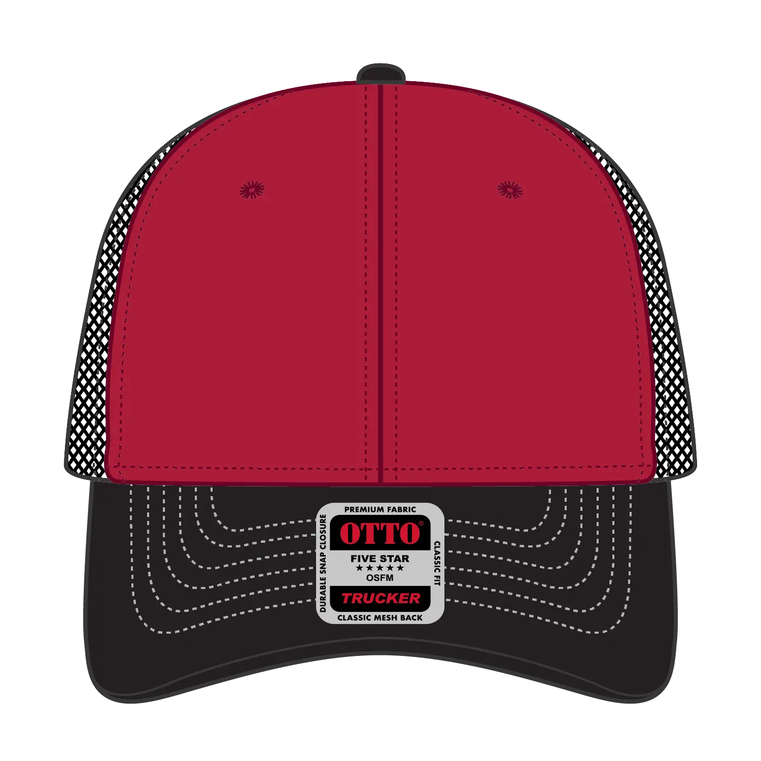 OTTO 83-1239 6 Panel Low Profile Mesh Back Trucker Cap - Blk/Red/Blk - Blk/Red/Blk / 6 1/2’’ - 7 5/8’’