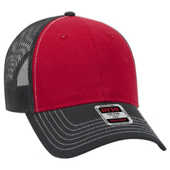 OTTO 83-1239 6 Panel Low Profile Mesh Back Trucker Cap - Blk/Red/Blk - Blk/Red/Blk / 6 1/2’’ - 7 5/8’’