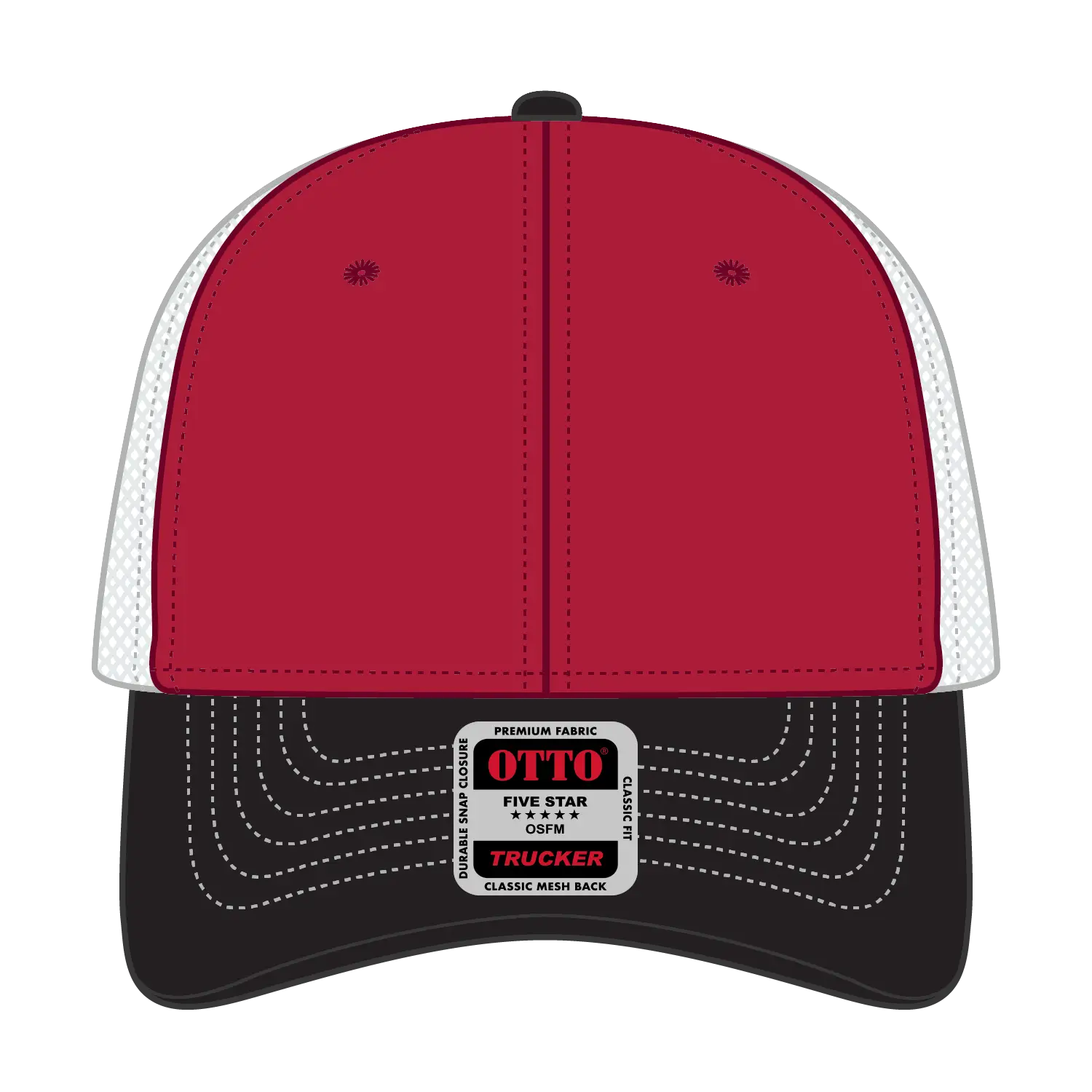 OTTO 83-1239 6 Panel Low Profile Mesh Back Trucker Cap - Blk/Red/Wht - Blk/Red/Wht / 6 1/2’’ - 7 5/8’’