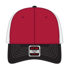 OTTO 83-1239 6 Panel Low Profile Mesh Back Trucker Cap - Blk/Red/Wht - Blk/Red/Wht / 6 1/2’’ - 7 5/8’’