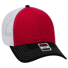 OTTO 83-1239 6 Panel Low Profile Mesh Back Trucker Cap - Blk/Red/Wht - Blk/Red/Wht / 6 1/2’’ - 7 5/8’’