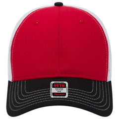 OTTO 83-1239 6 Panel Low Profile Mesh Back Trucker Cap - Blk/Red/Wht - Blk/Red/Wht / 6 1/2’’ - 7 5/8’’