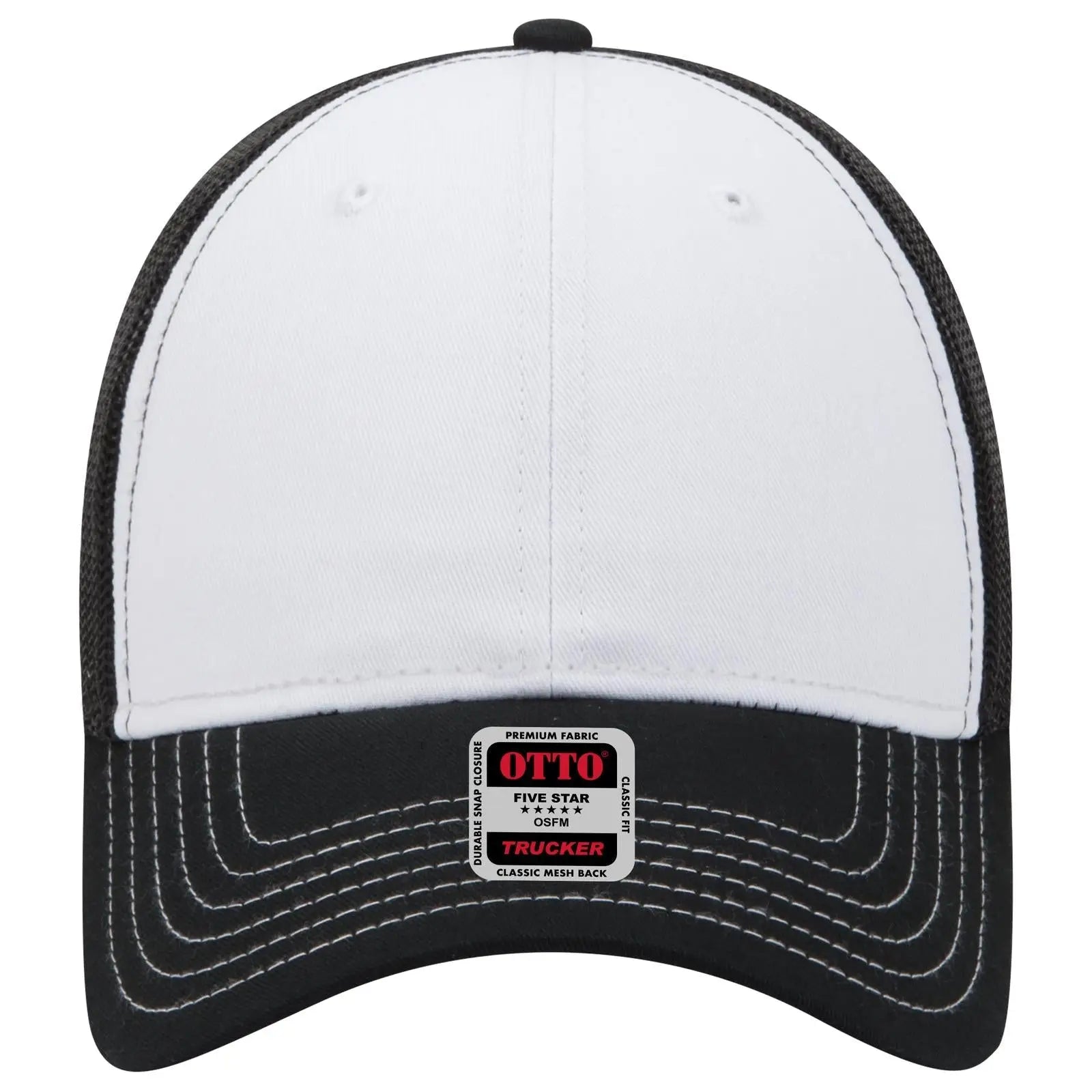 OTTO 83-1239 6 Panel Low Profile Mesh Back Trucker Cap - Blk/Wht/Blk - Blk/Wht/Blk / 6 1/2’’ - 7 5/8’’