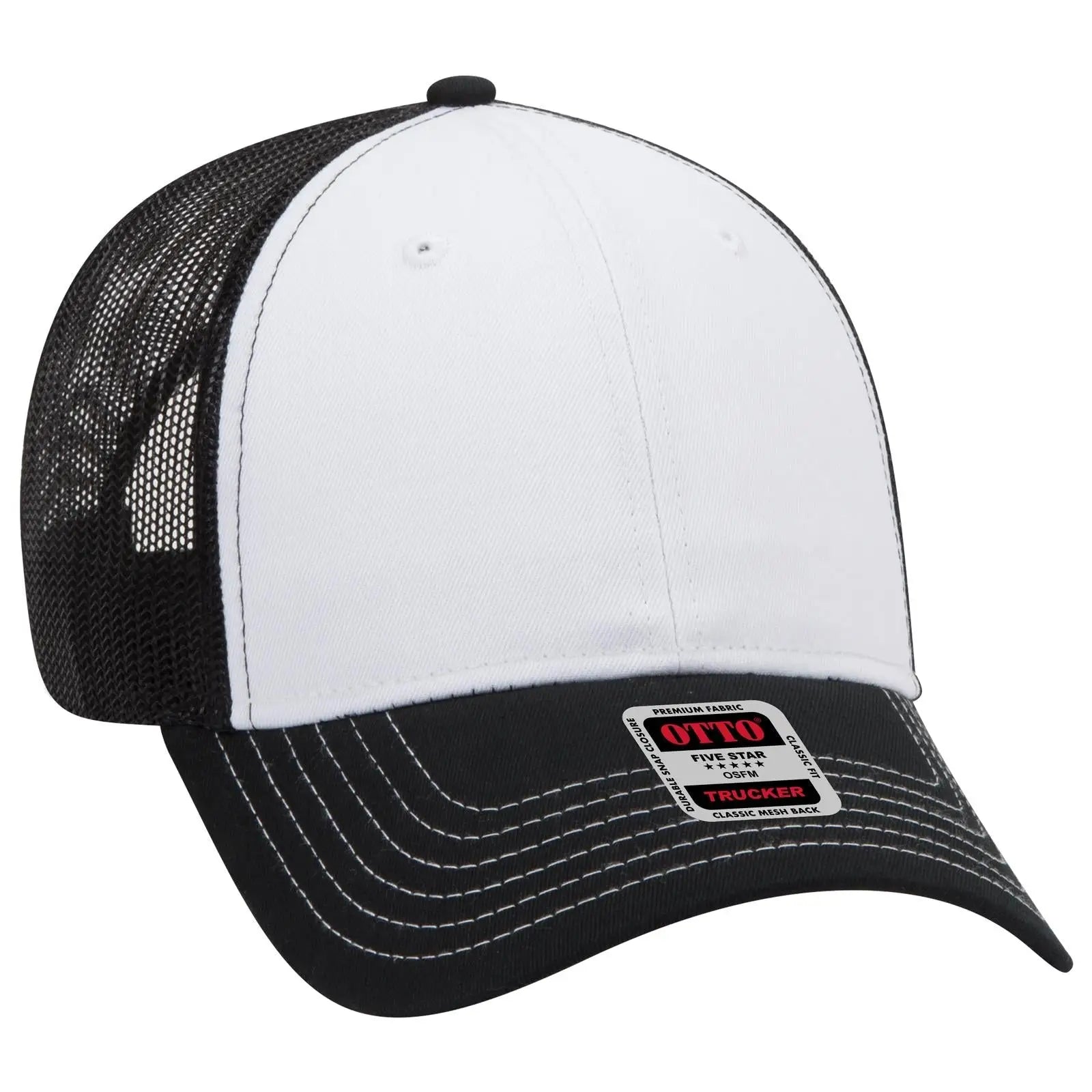 OTTO 83-1239 6 Panel Low Profile Mesh Back Trucker Cap - Blk/Wht/Blk - Blk/Wht/Blk / 6 1/2’’ - 7 5/8’’