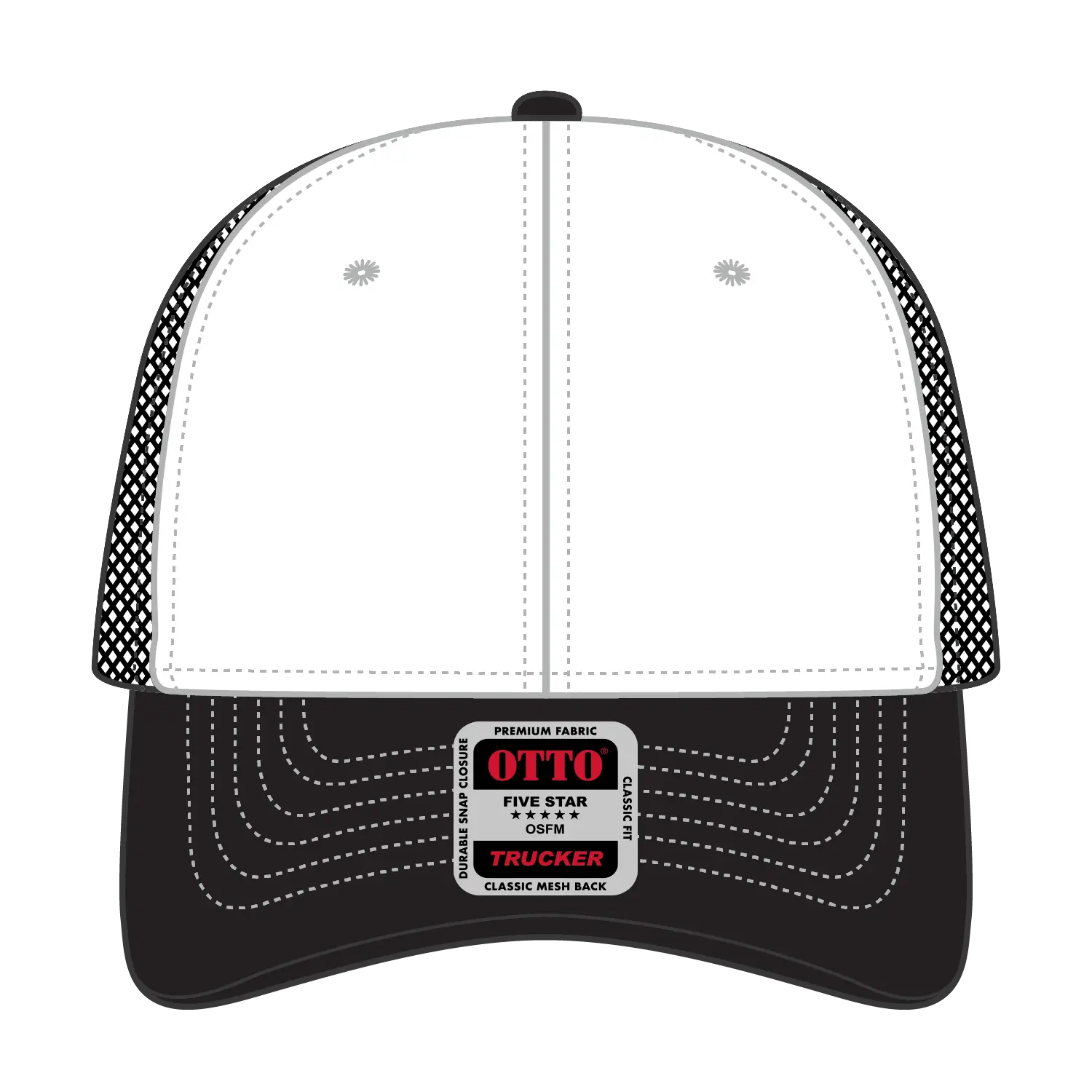OTTO 83-1239 6 Panel Low Profile Mesh Back Trucker Cap - Blk/Wht/Blk - Blk/Wht/Blk / 6 1/2’’ - 7 5/8’’