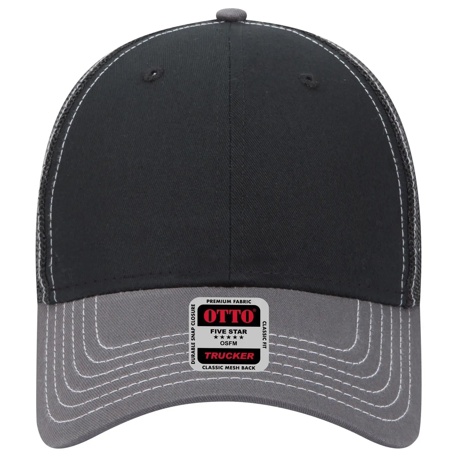 OTTO 83-1239 6 Panel Low Profile Mesh Back Trucker Cap - Ch. Gry/Blk/Blk - Ch. Gry/Blk/Blk / 6 1/2’’ - 7 5/8’’