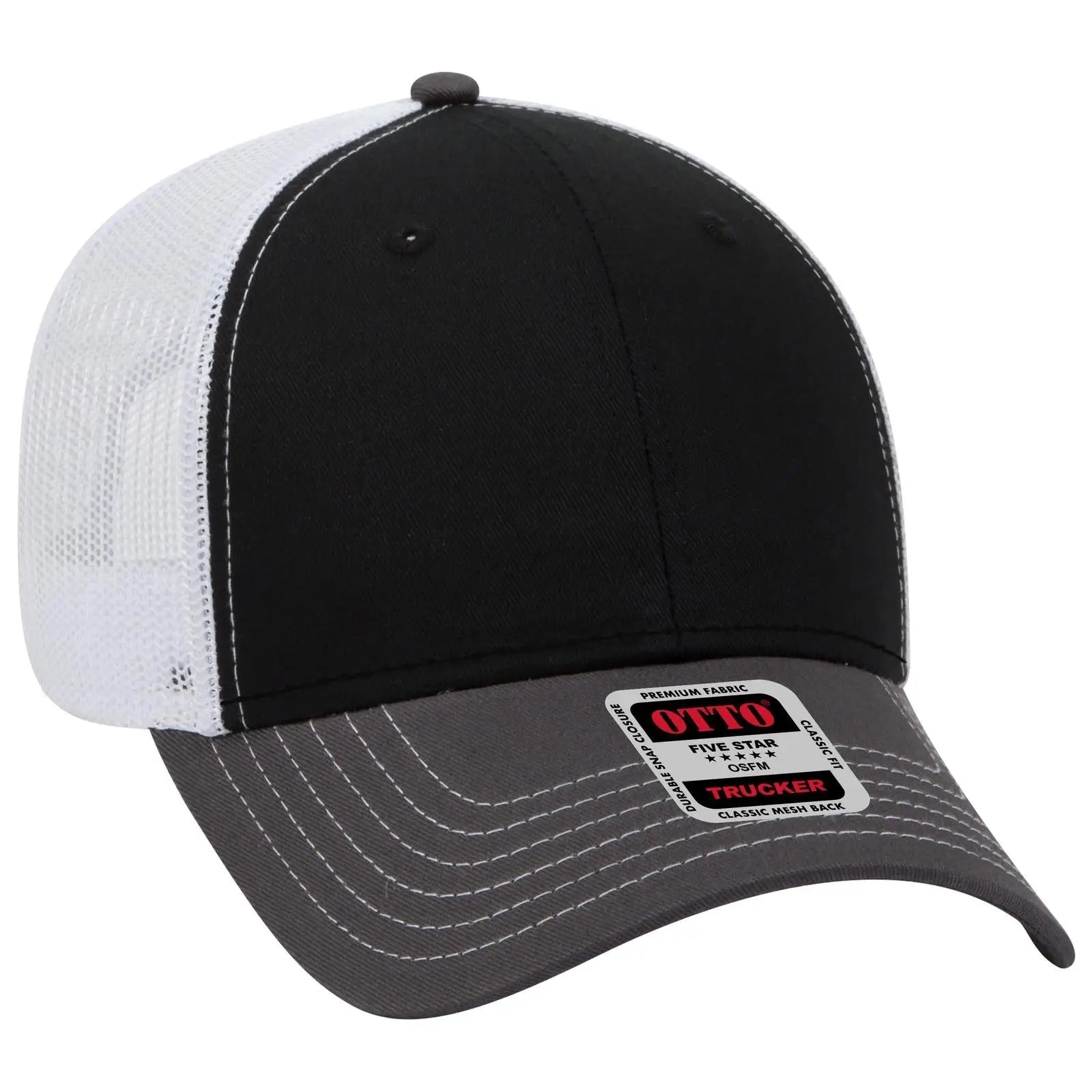 OTTO 83-1239 6 Panel Low Profile Mesh Back Trucker Cap - Ch.Gry/Blk/Wht - Ch.Gry/Blk/Wht / 6 1/2’’ - 7 5/8’’