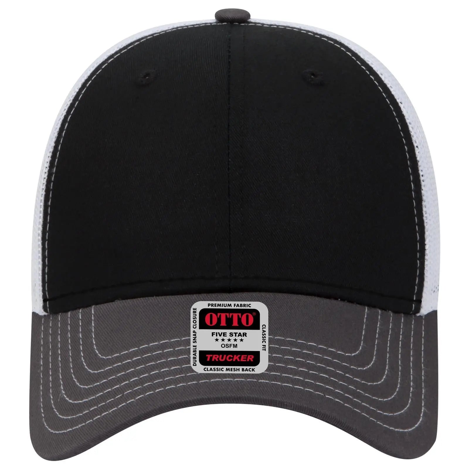OTTO 83-1239 6 Panel Low Profile Mesh Back Trucker Cap - Ch.Gry/Blk/Wht - Ch.Gry/Blk/Wht / 6 1/2’’ - 7 5/8’’