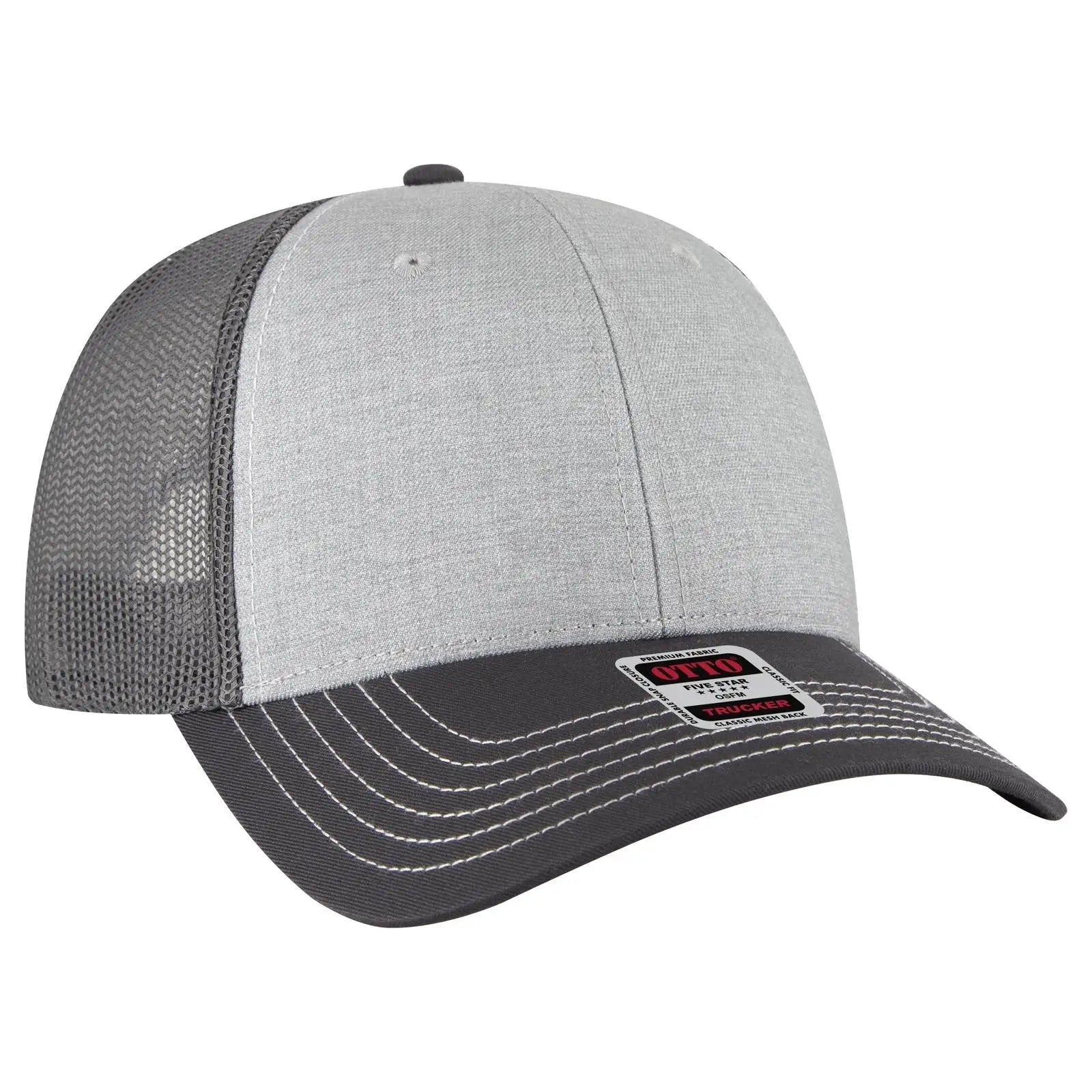 OTTO 83-1239 6 Panel Low Profile Mesh Back Trucker Cap - Ch Gry/Ht Gry/Ch Gry - Ch Gry/Ht Gry/Ch Gry / 6 1/2’’ - 7 5/8’’
