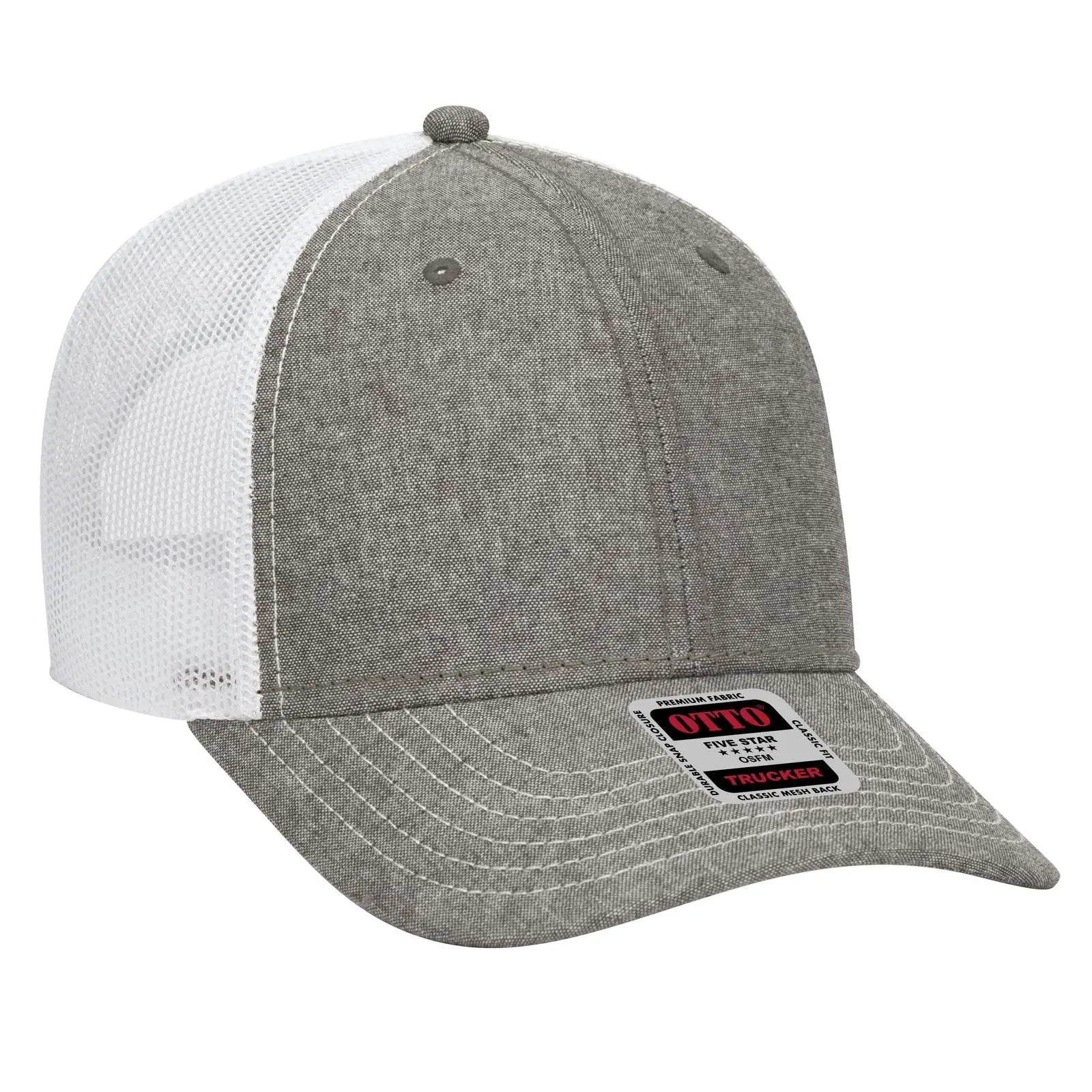 OTTO 83-1239 6 Panel Low Profile Mesh Back Trucker Cap - Ch.Gry/Wht - Ch.Gry/Wht / 6 1/2’’ - 7 5/8’’