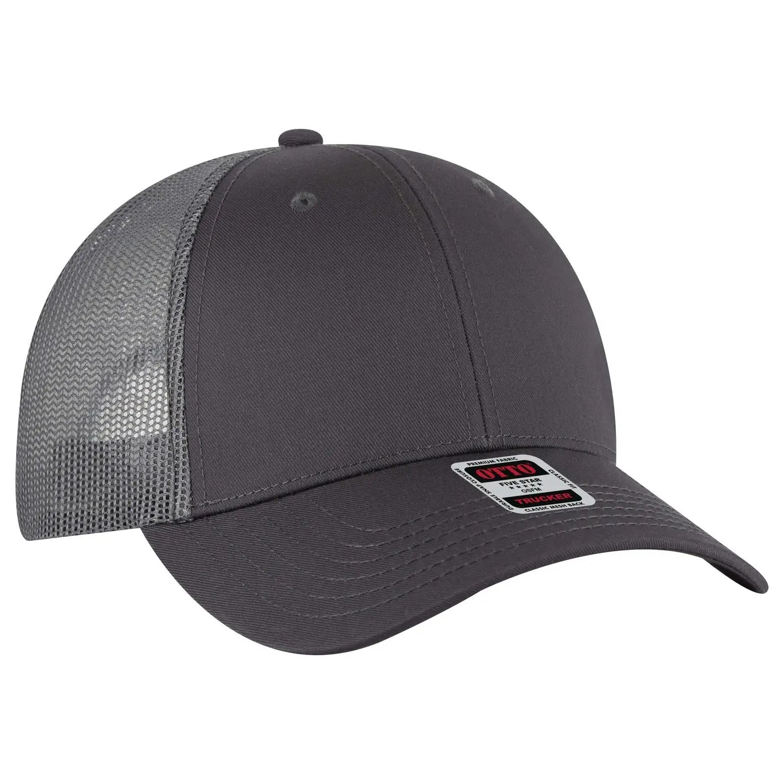 OTTO 83-1239 6 Panel Low Profile Mesh Back Trucker Cap - Char. Gray - Char. Gray / 6 1/2’’ - 7 5/8’’