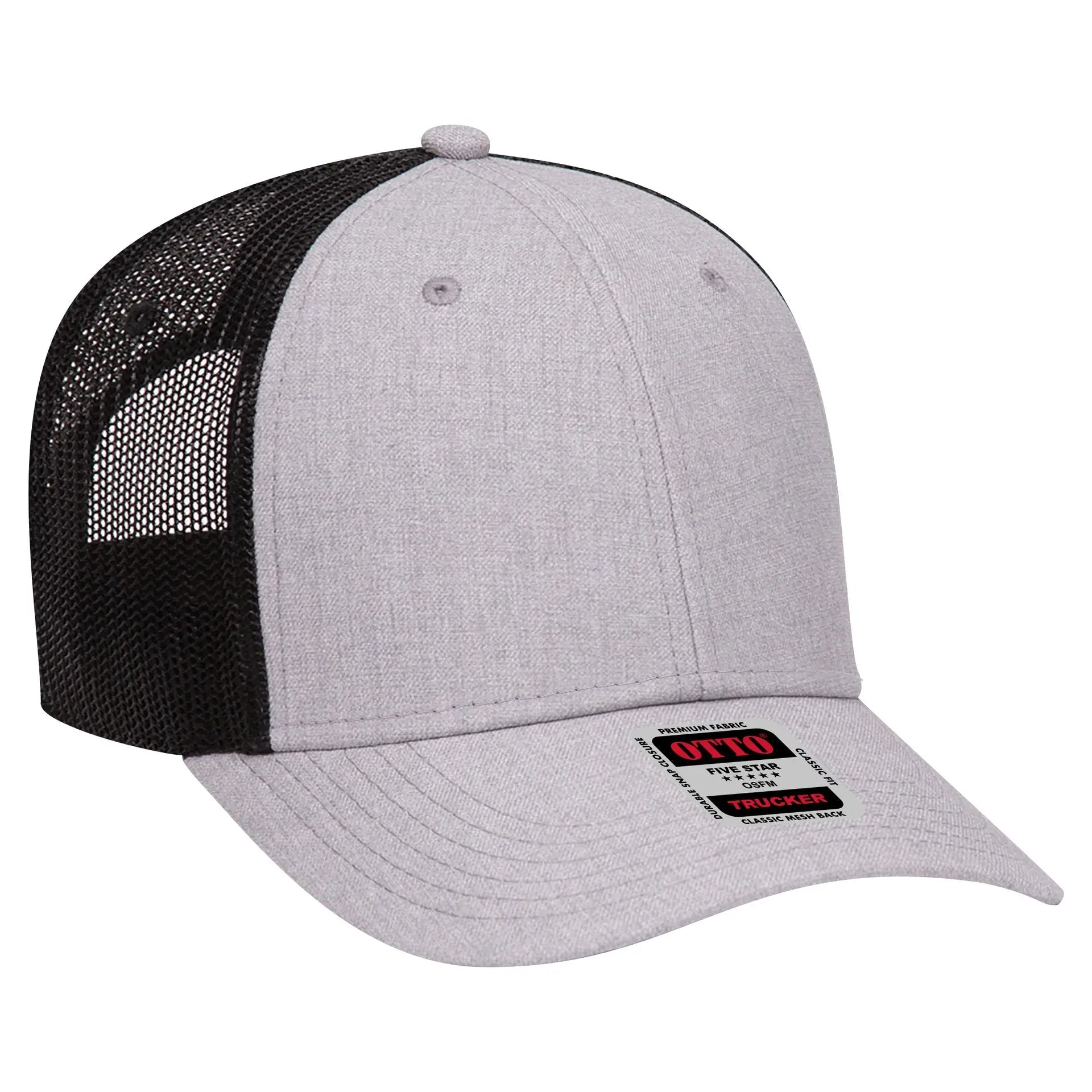 OTTO 83-1239 6 Panel Low Profile Mesh Back Trucker Cap - H. Gry/H. Gry/Blk - H. Gry/H. Gry/Blk / 6 1/2’’ - 7 5/8’’