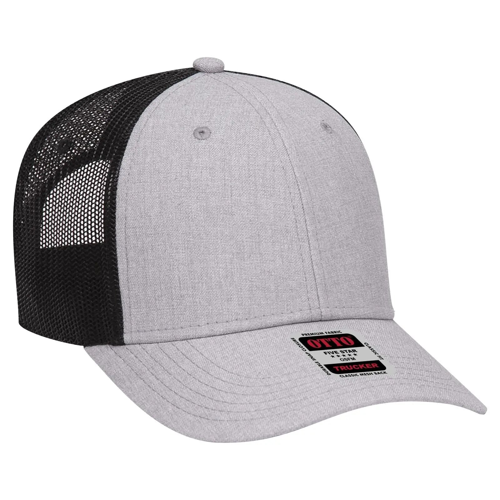 OTTO 83-1239 6 Panel Low Profile Mesh Back Trucker Cap - H. Gry/H. Gry/Blk - H. Gry/H. Gry/Blk / 6 1/2’’ - 7 5/8’’