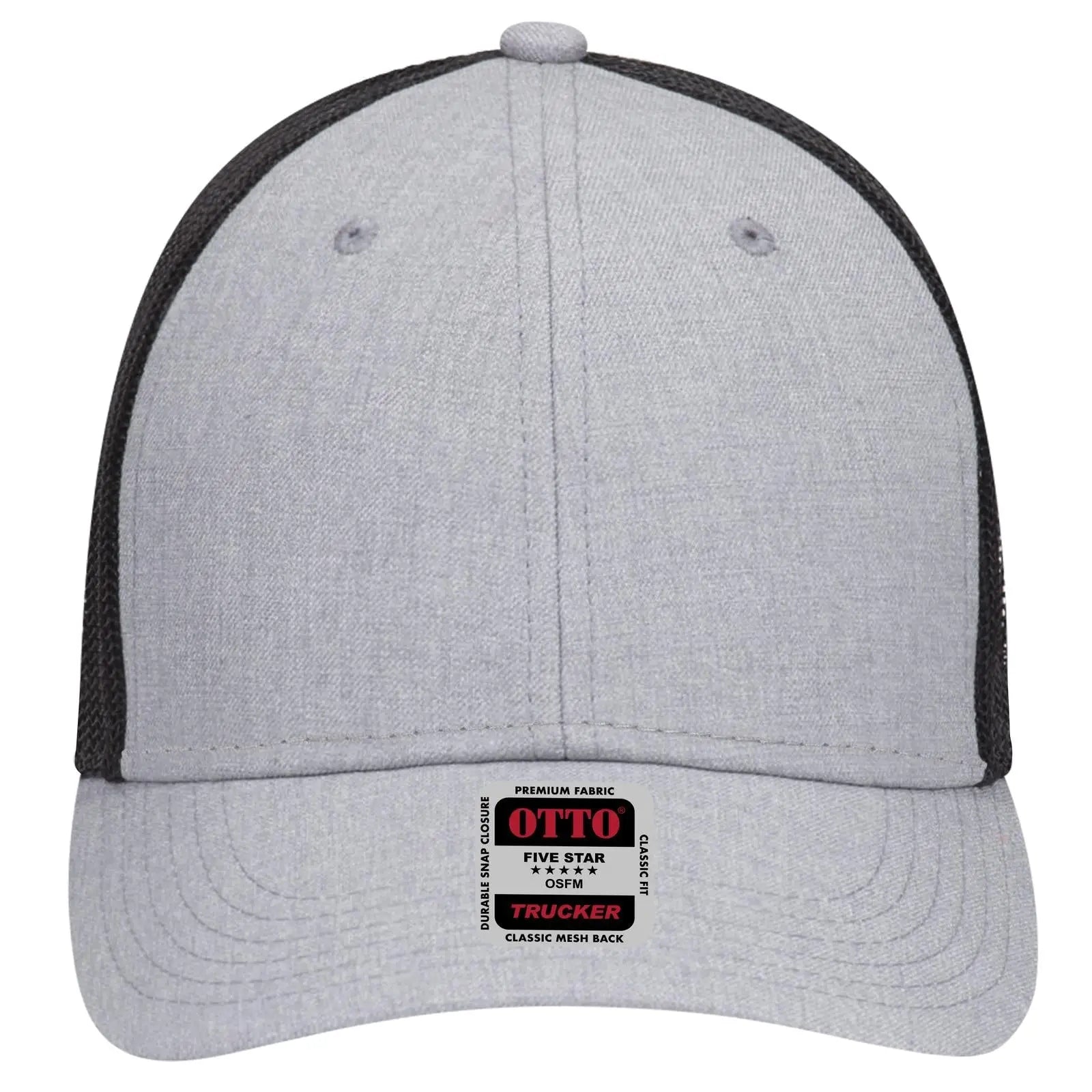 OTTO 83-1239 6 Panel Low Profile Mesh Back Trucker Cap - H. Gry/H. Gry/Blk - H. Gry/H. Gry/Blk / 6 1/2’’ - 7 5/8’’