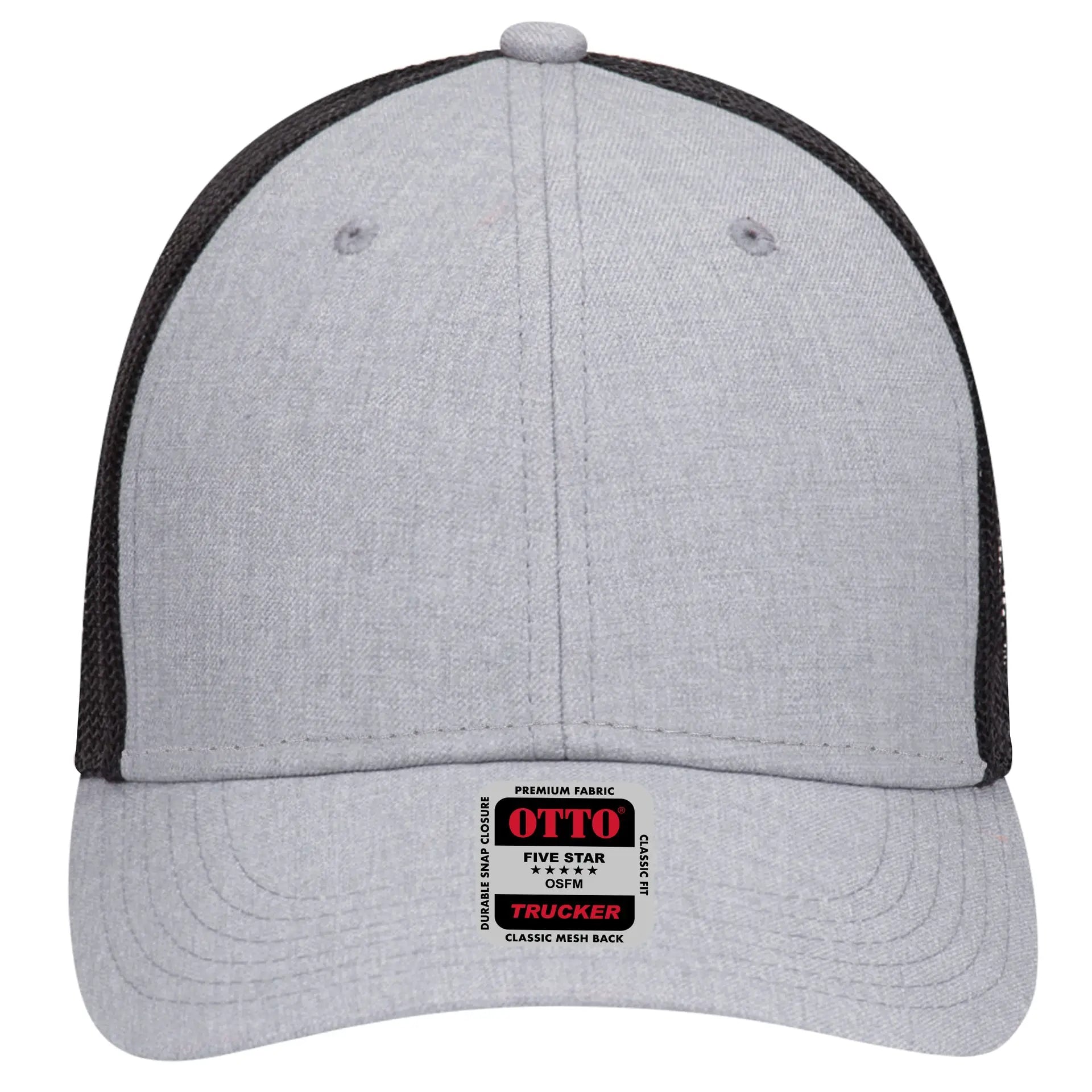 OTTO 83-1239 6 Panel Low Profile Mesh Back Trucker Cap - H. Gry/H. Gry/Blk - H. Gry/H. Gry/Blk / 6 1/2’’ - 7 5/8’’