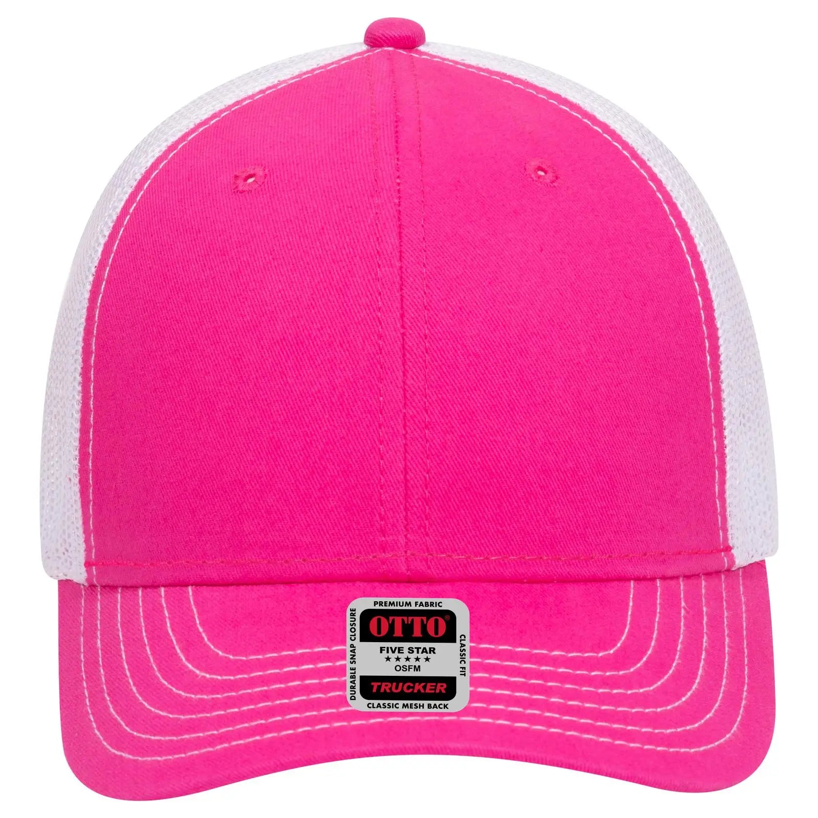 OTTO 83-1239 6 Panel Low Profile Mesh Back Trucker Cap - H.Pnk/H.Pnk/Wht - H.Pnk/H.Pnk/Wht / 6 1/2’’ - 7 5/8’’