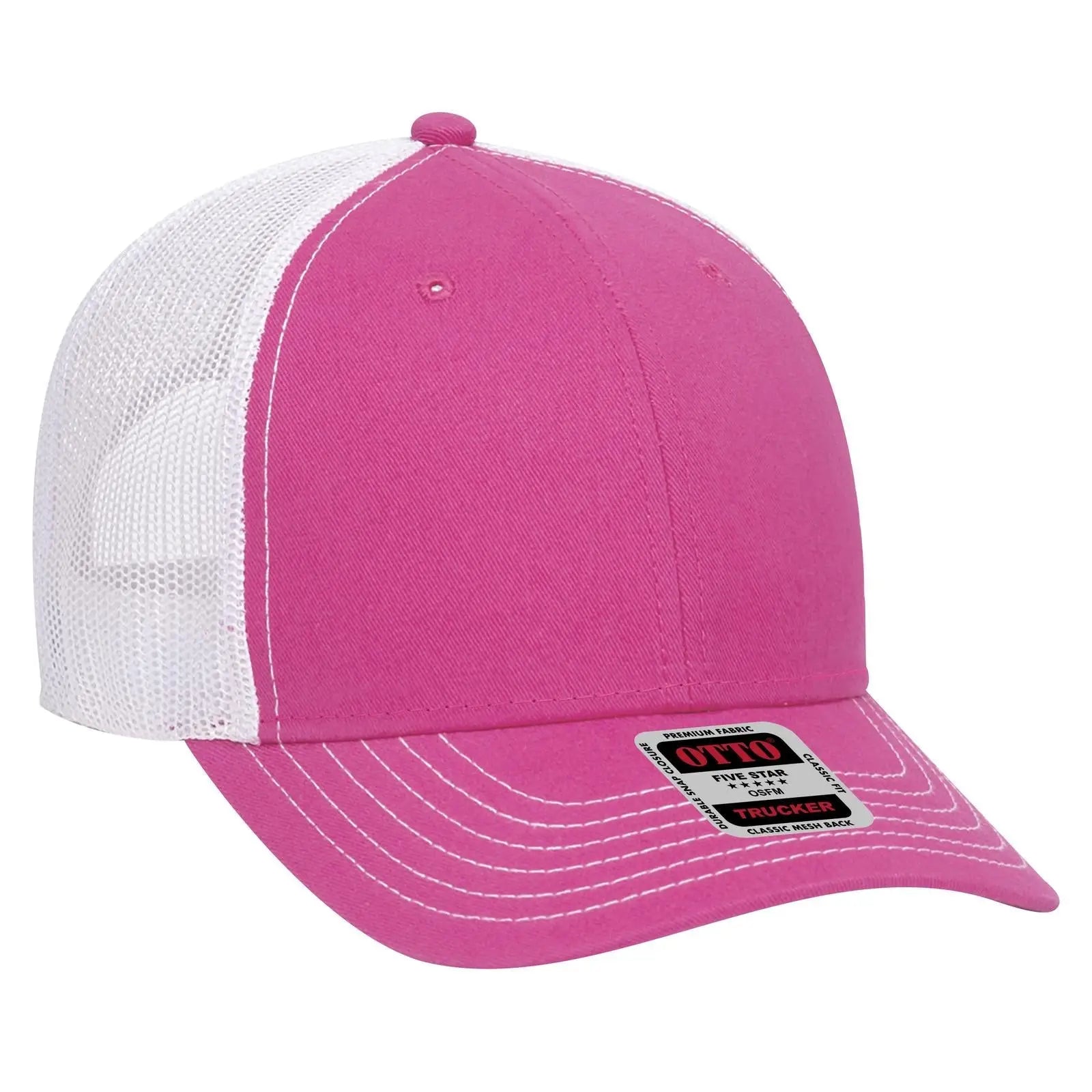 OTTO 83-1239 6 Panel Low Profile Mesh Back Trucker Cap - H.Pnk/H.Pnk/Wht - H.Pnk/H.Pnk/Wht / 6 1/2’’ - 7 5/8’’
