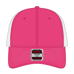 OTTO 83-1239 6 Panel Low Profile Mesh Back Trucker Cap - H.Pnk/H.Pnk/Wht - H.Pnk/H.Pnk/Wht / 6 1/2’’ - 7 5/8’’