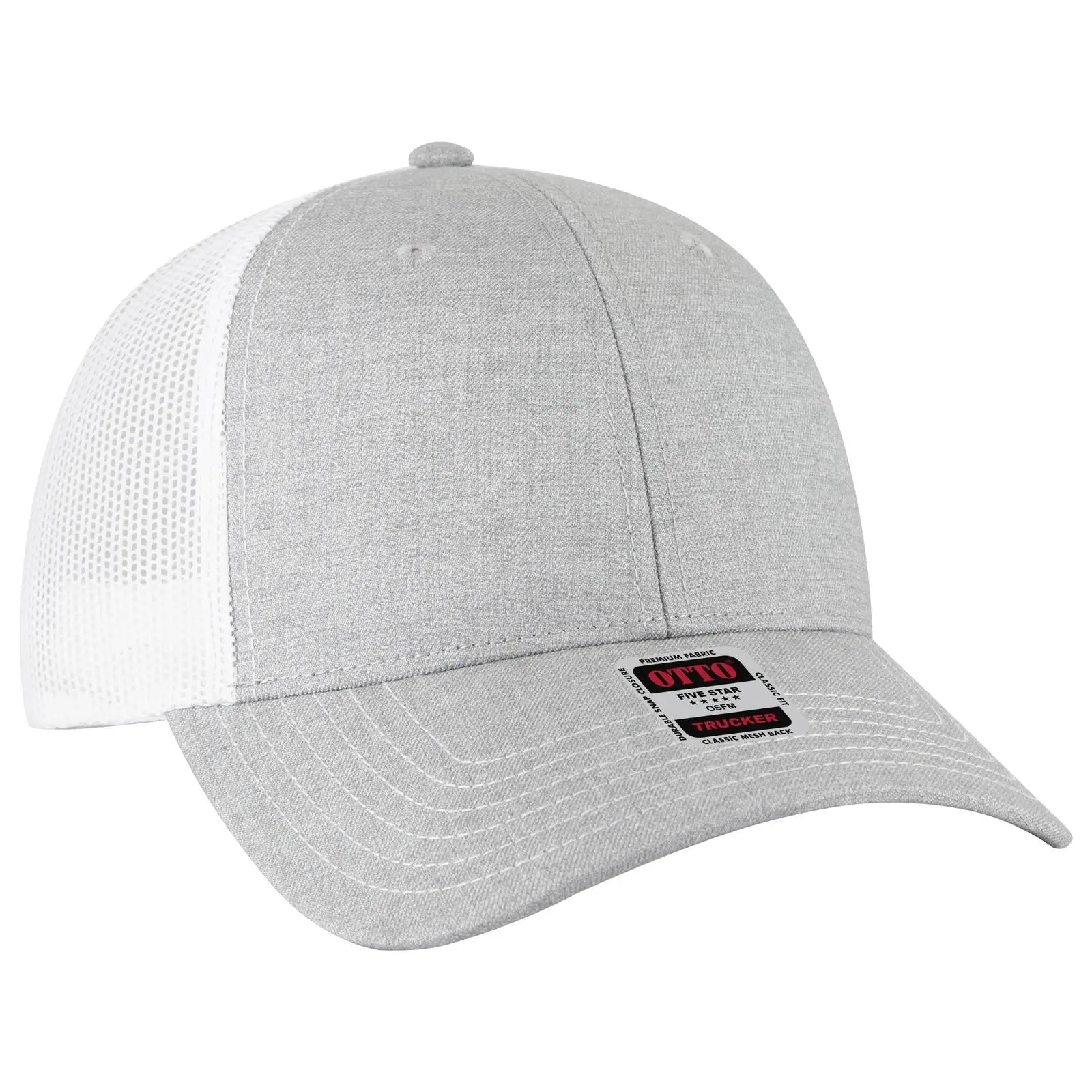 OTTO 83-1239 6 Panel Low Profile Mesh Back Trucker Cap - Ht Gry/Ht Gry/Wht - Ht Gry/Ht Gry/Wht / 6 1/2’’ - 7 5/8’’