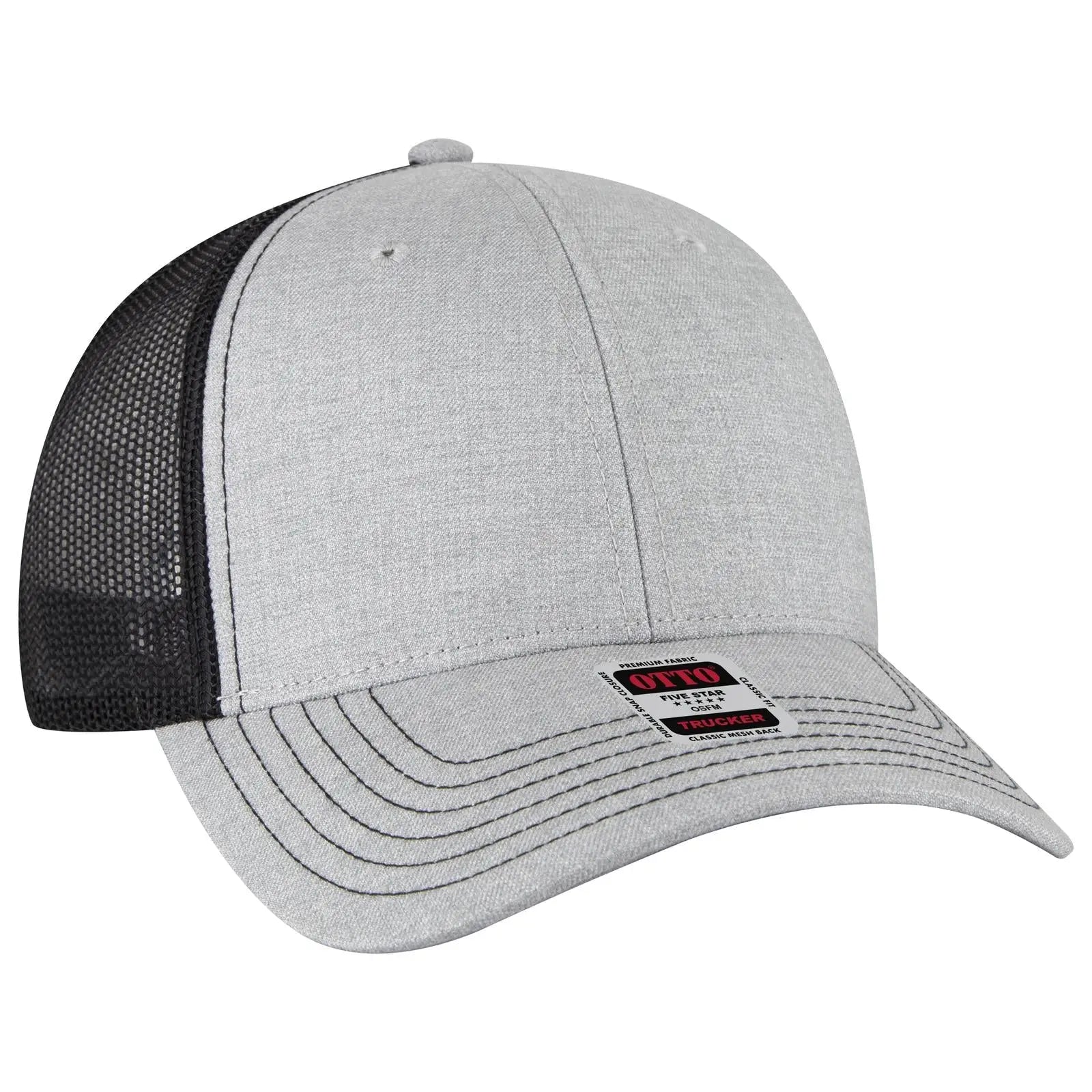 OTTO 83-1239 6 Panel Low Profile Mesh Back Trucker Cap - Ht Gry/Ht Gry/Blk - Ht Gry/Ht Gry/Blk / 6 1/2’’ - 7 5/8’’