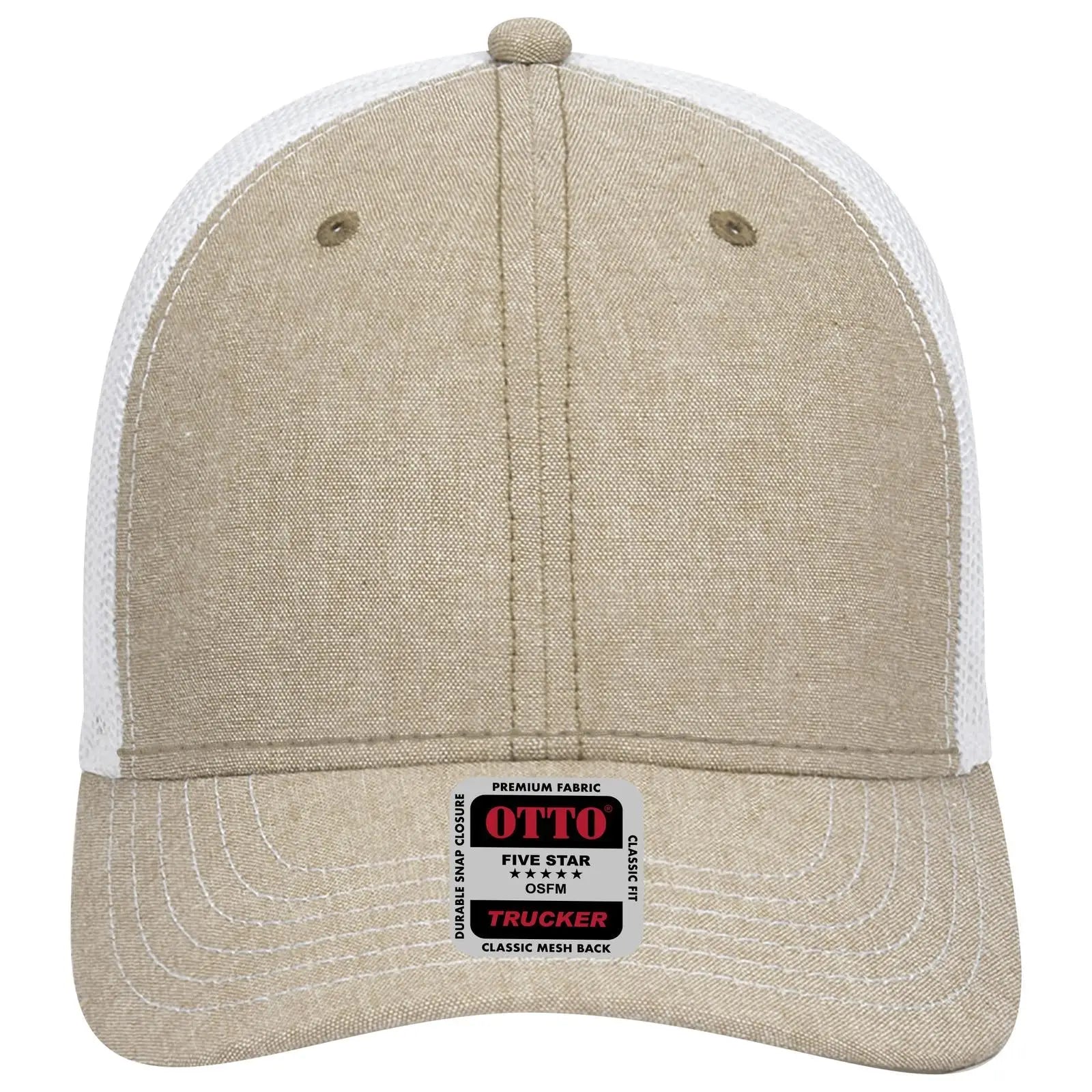 OTTO 83-1239 6 Panel Low Profile Mesh Back Trucker Cap - Kha/Wht - Kha/Wht / 6 1/2’’ - 7 5/8’’