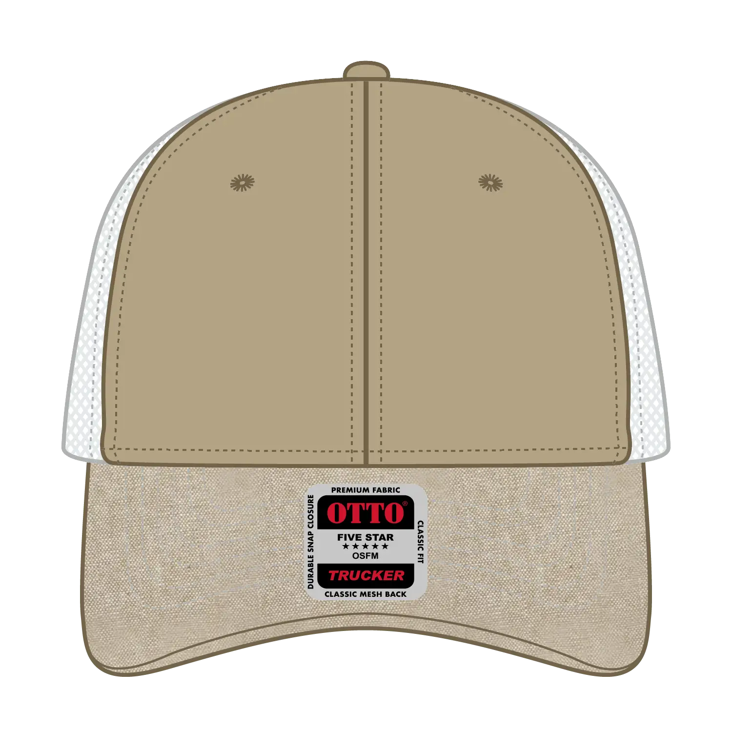 OTTO 83-1239 6 Panel Low Profile Mesh Back Trucker Cap - Kha/Wht - Kha/Wht / 6 1/2’’ - 7 5/8’’