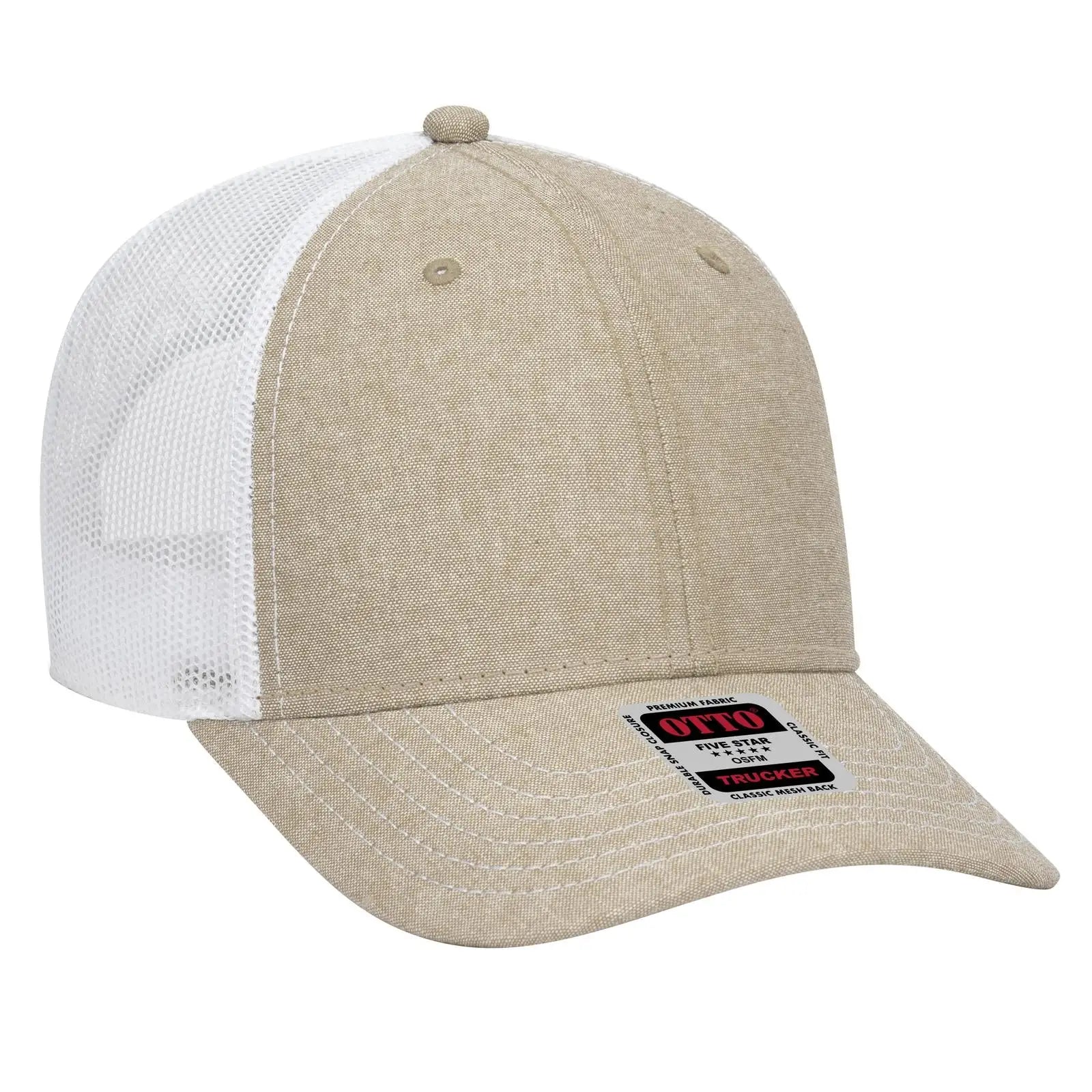 OTTO 83-1239 6 Panel Low Profile Mesh Back Trucker Cap - Kha/Wht - Kha/Wht / 6 1/2’’ - 7 5/8’’