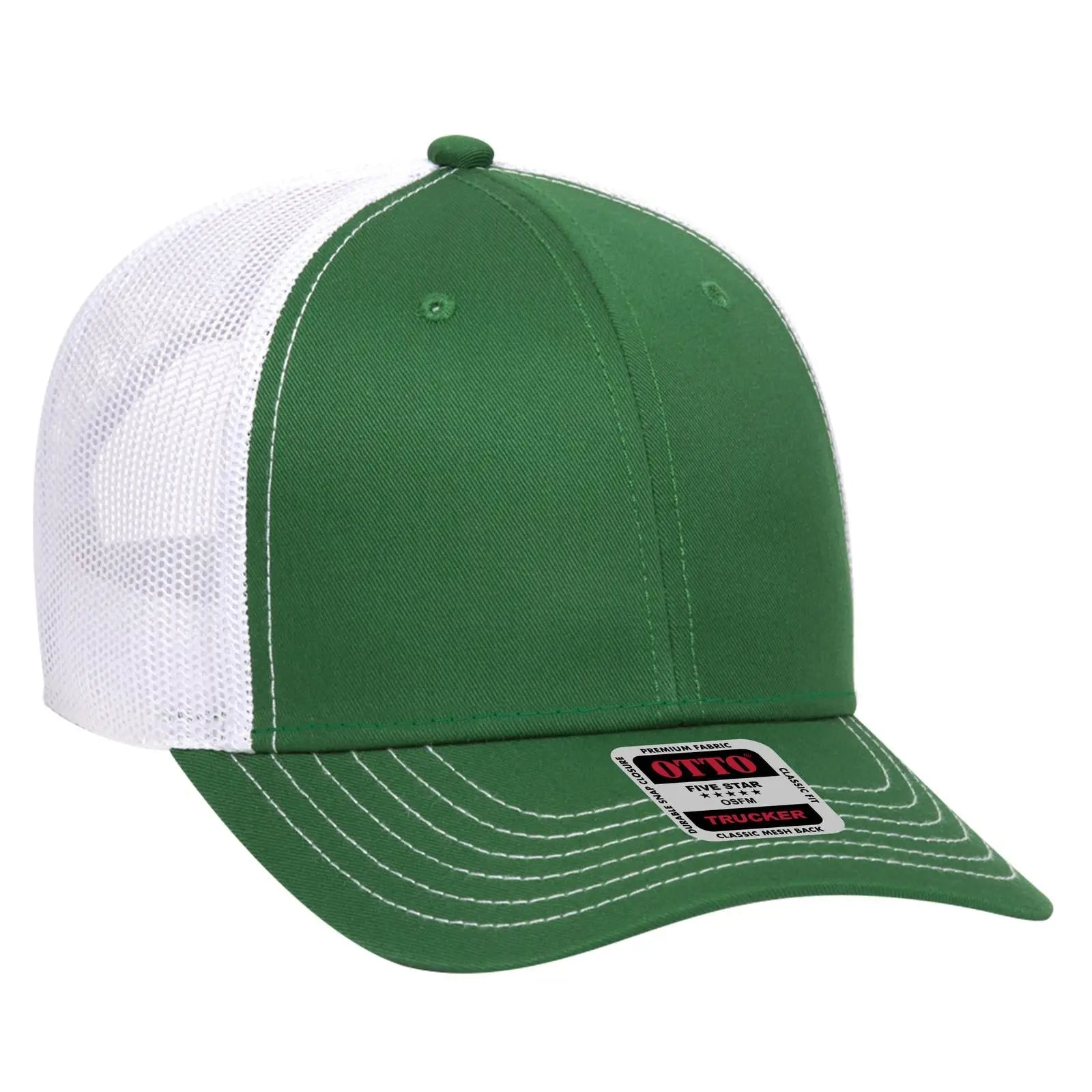 OTTO 83-1239 6 Panel Low Profile Mesh Back Trucker Cap - Kly/Kly/Wht - Kly/Kly/Wht / 6 1/2’’ - 7 5/8’’