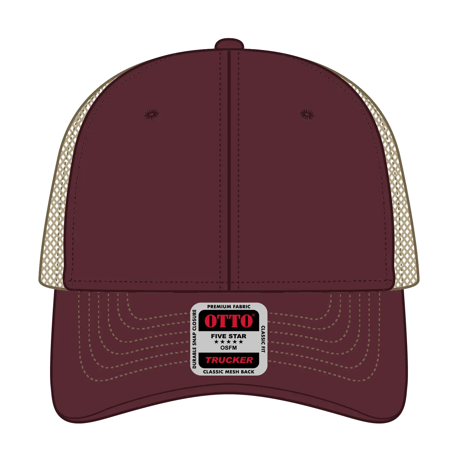 OTTO 83-1239 6 Panel Low Profile Mesh Back Trucker Cap - Marn/Marn/Kha - Marn/Marn/Kha / 6 1/2’’ - 7 5/8’’