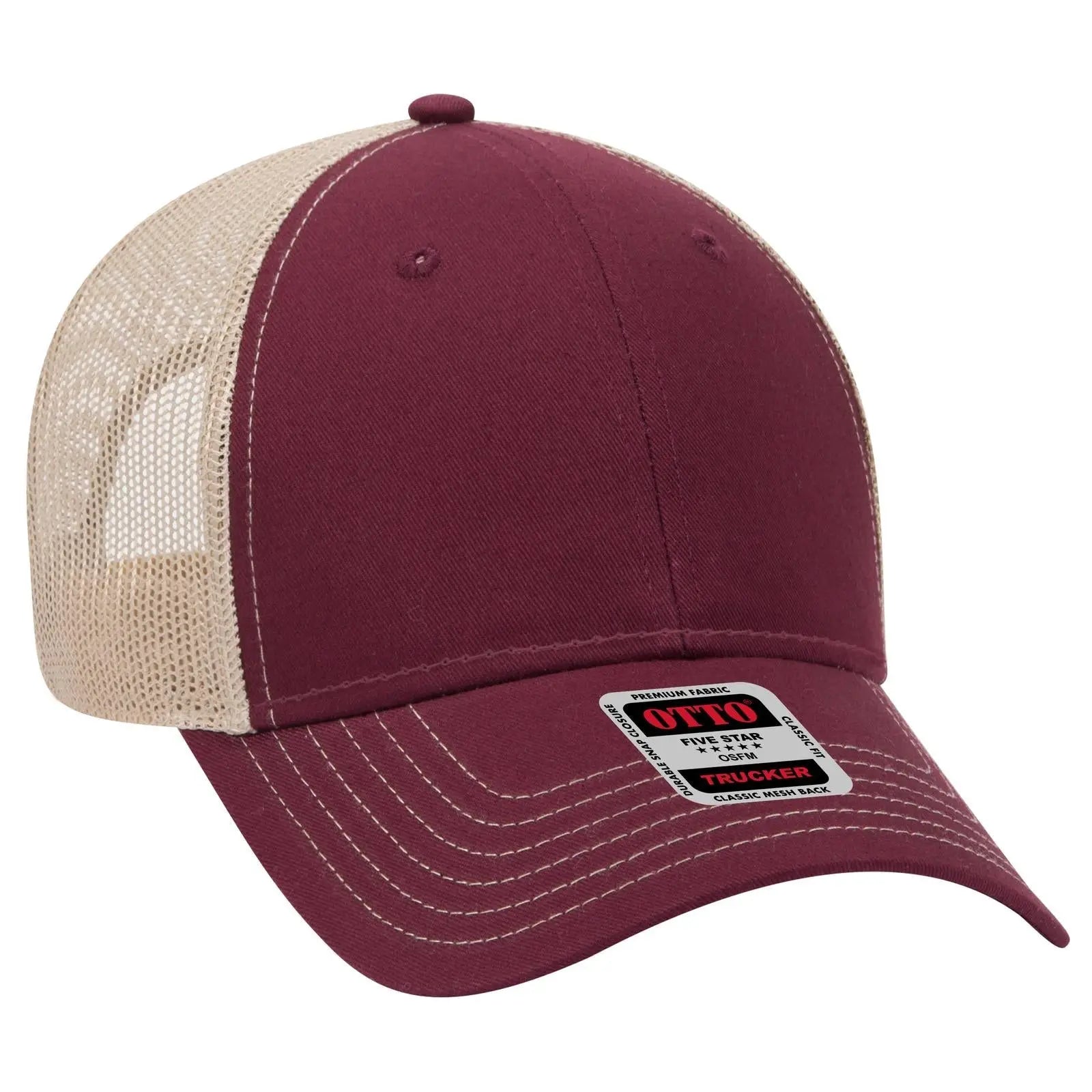 OTTO 83-1239 6 Panel Low Profile Mesh Back Trucker Cap - Marn/Marn/Kha - Marn/Marn/Kha / 6 1/2’’ - 7 5/8’’