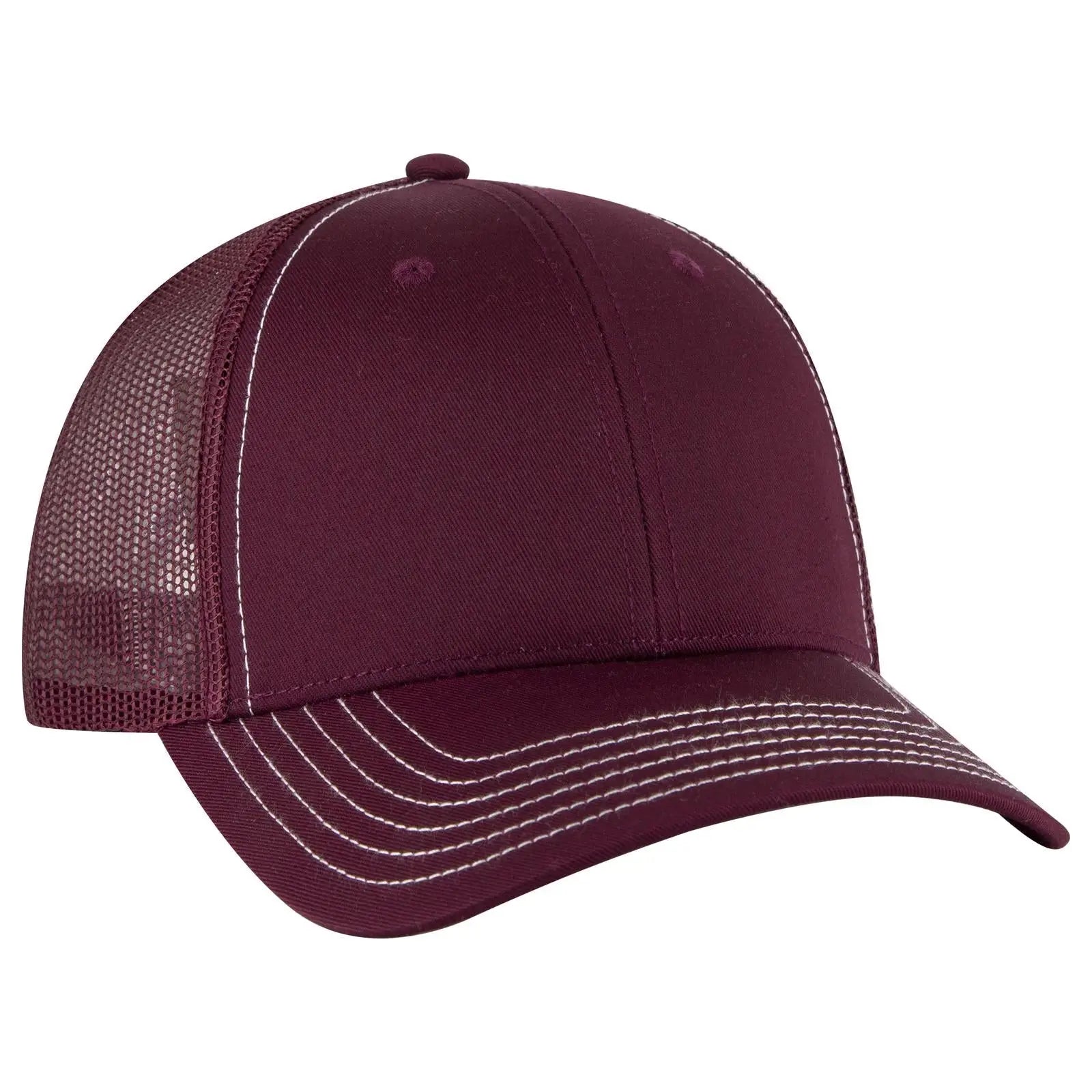 OTTO 83-1239 6 Panel Low Profile Mesh Back Trucker Cap - Maroon - Maroon / 6 1/2’’ - 7 5/8’’