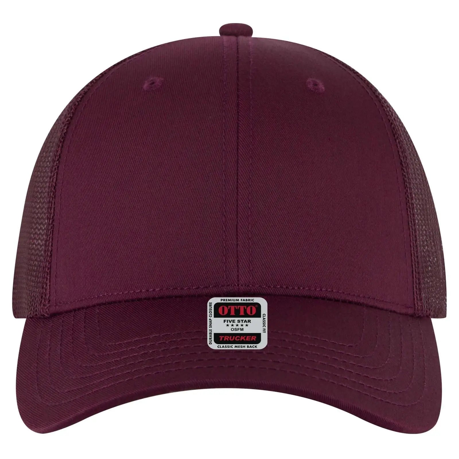 OTTO 83-1239 6 Panel Low Profile Mesh Back Trucker Cap - Maroon - Maroon / 6 1/2’’ - 7 5/8’’