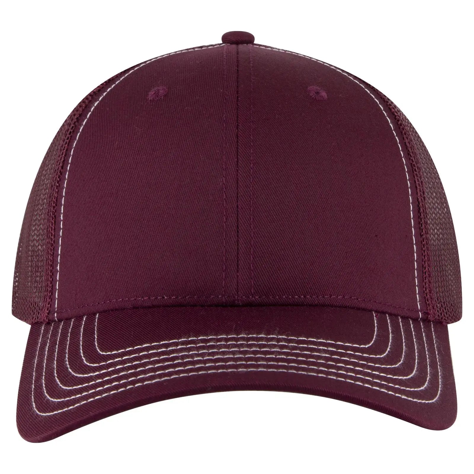 OTTO 83-1239 6 Panel Low Profile Mesh Back Trucker Cap - Maroon - Maroon / 6 1/2’’ - 7 5/8’’