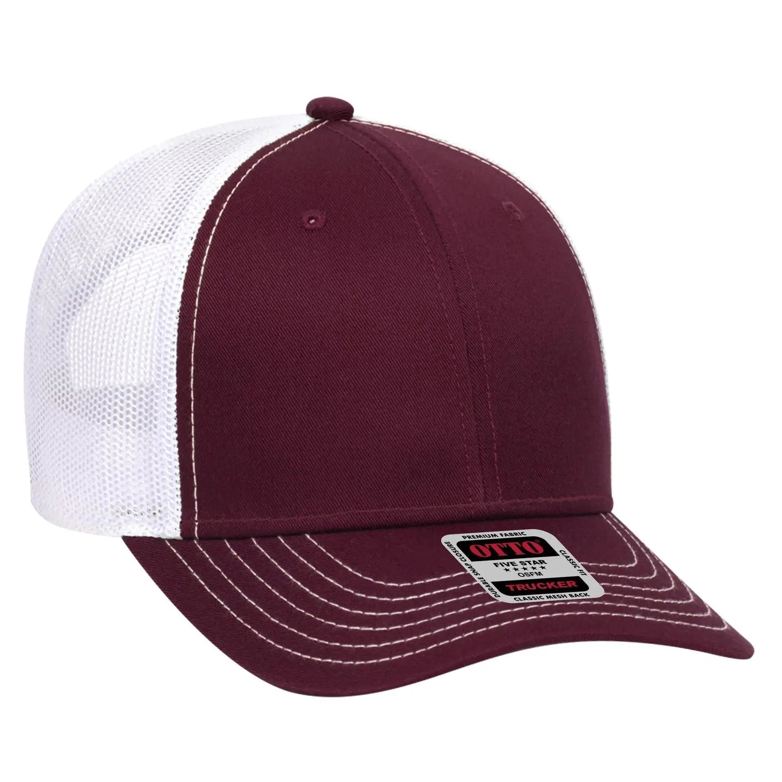 OTTO 83-1239 6 Panel Low Profile Mesh Back Trucker Cap - Mrn/Mrn/Wht - Mrn/Mrn/Wht / 6 1/2’’ - 7 5/8’’
