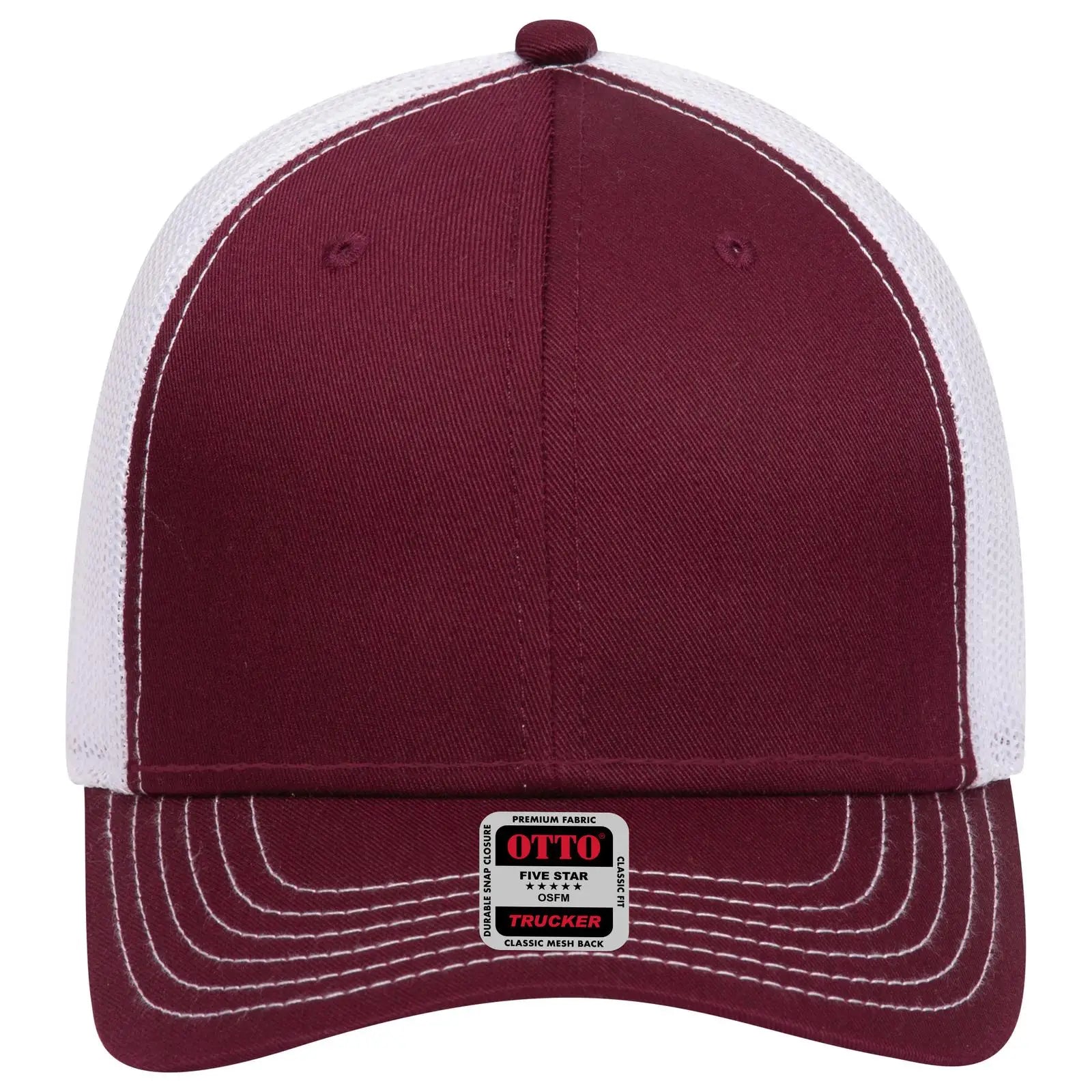OTTO 83-1239 6 Panel Low Profile Mesh Back Trucker Cap - Mrn/Mrn/Wht - Mrn/Mrn/Wht / 6 1/2’’ - 7 5/8’’