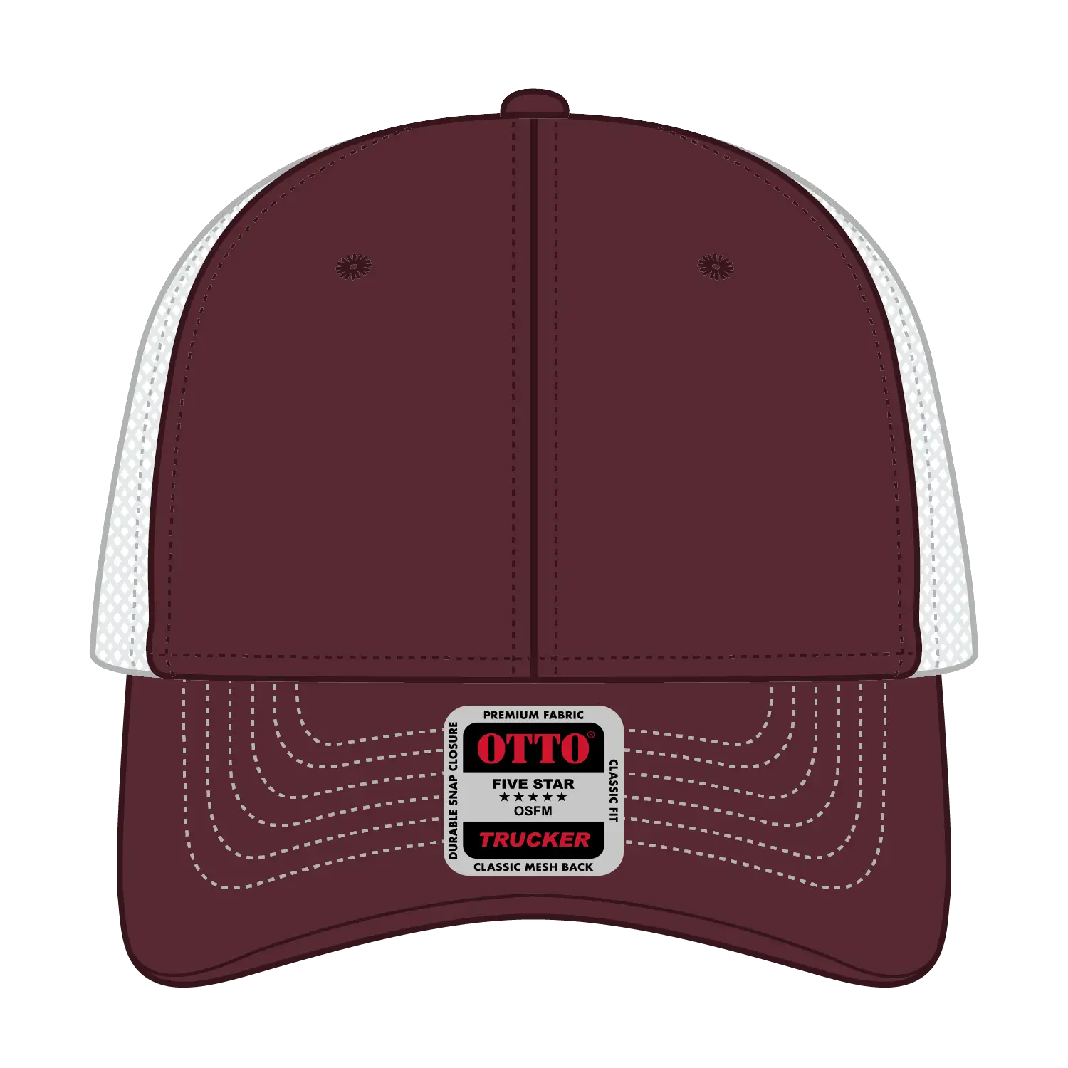 OTTO 83-1239 6 Panel Low Profile Mesh Back Trucker Cap - Mrn/Mrn/Wht - Mrn/Mrn/Wht / 6 1/2’’ - 7 5/8’’