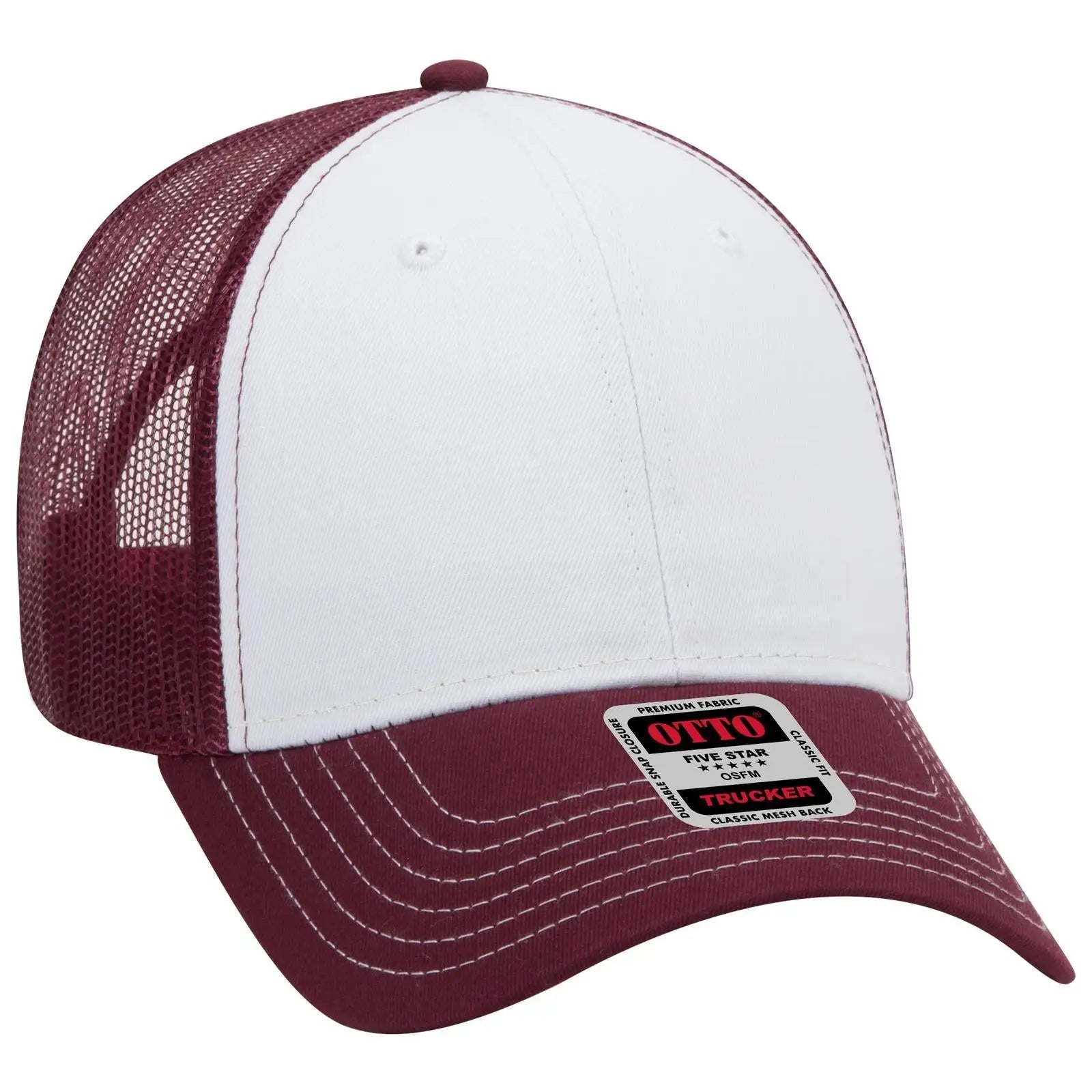 OTTO 83-1239 6 Panel Low Profile Mesh Back Trucker Cap - Mrn/Wht/Mrn - Mrn/Wht/Mrn / 6 1/2’’ - 7 5/8’’
