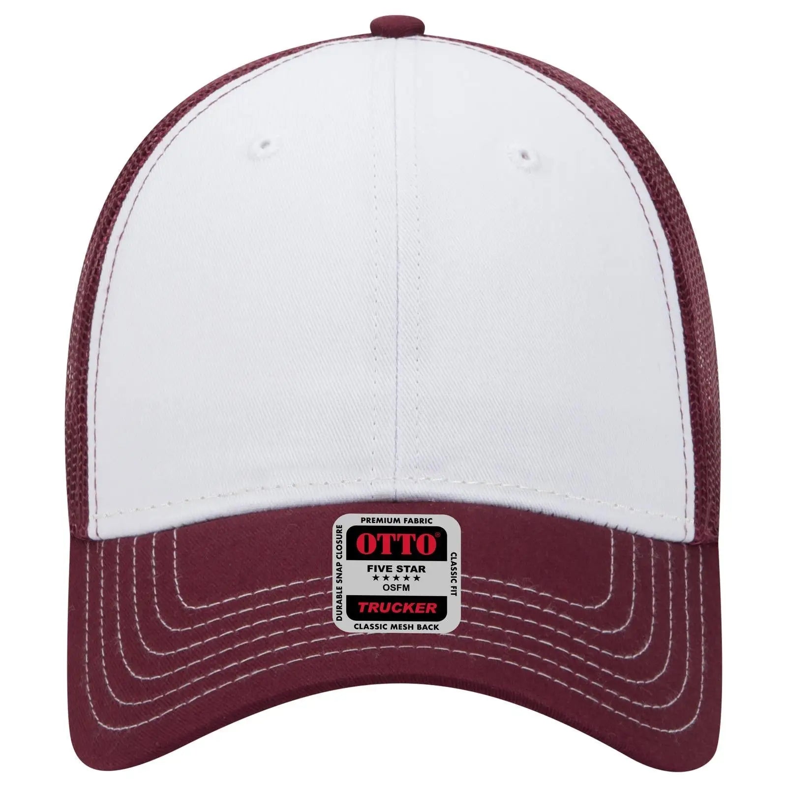 OTTO 83-1239 6 Panel Low Profile Mesh Back Trucker Cap - Mrn/Wht/Mrn - Mrn/Wht/Mrn / 6 1/2’’ - 7 5/8’’