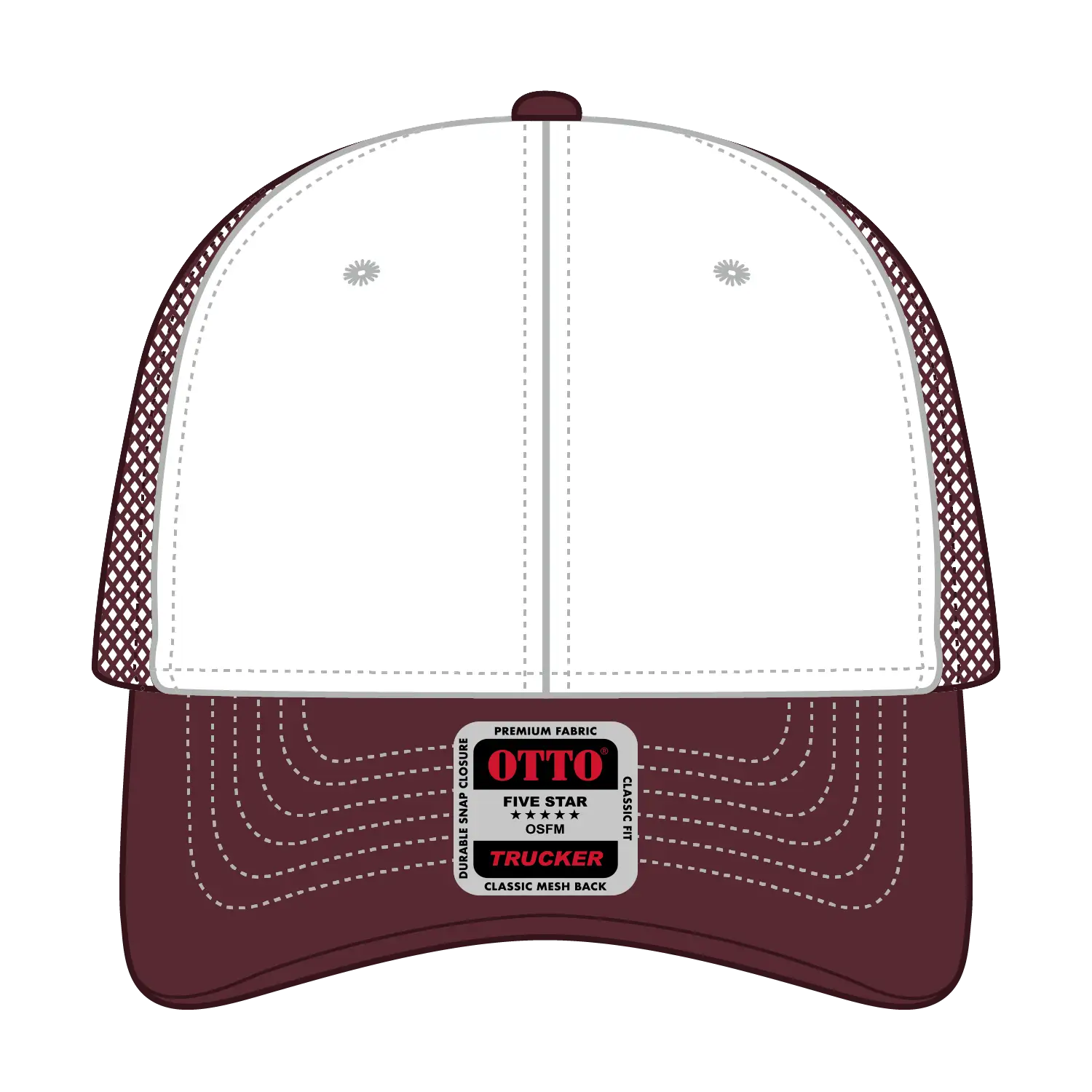 OTTO 83-1239 6 Panel Low Profile Mesh Back Trucker Cap - Mrn/Wht/Mrn - Mrn/Wht/Mrn / 6 1/2’’ - 7 5/8’’