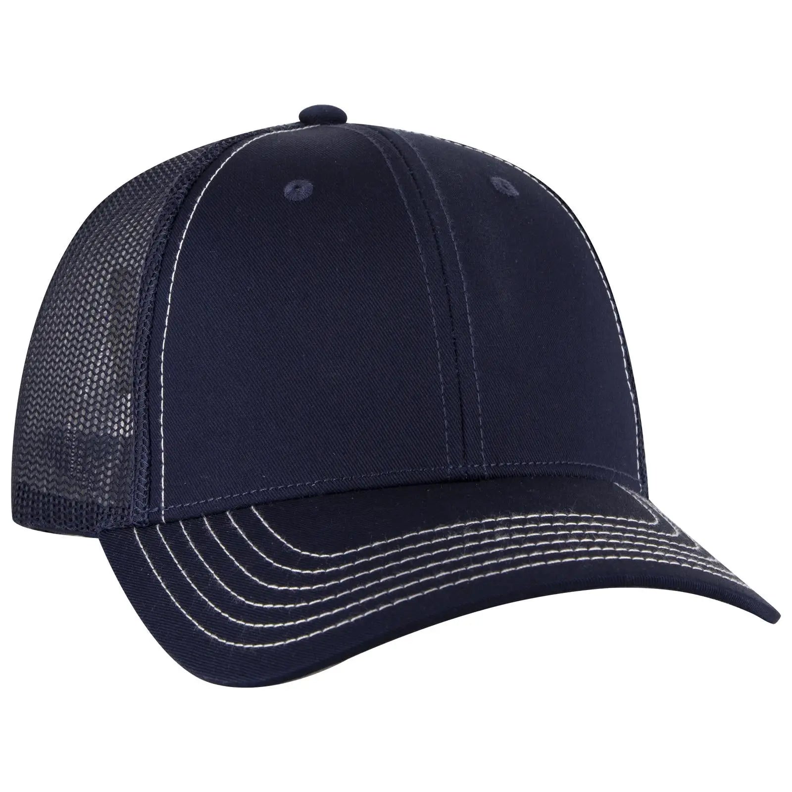 OTTO 83-1239 6 Panel Low Profile Mesh Back Trucker Cap - Navy - Navy / 6 1/2’’ - 7 5/8’’