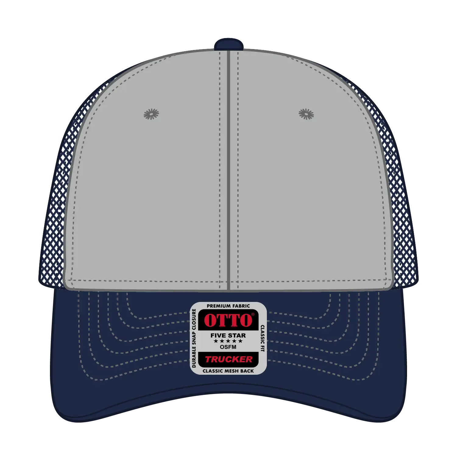 OTTO 83-1239 6 Panel Low Profile Mesh Back Trucker Cap - Nvy/Gry/Nvy - Nvy/Gry/Nvy / 6 1/2’’ - 7 5/8’’