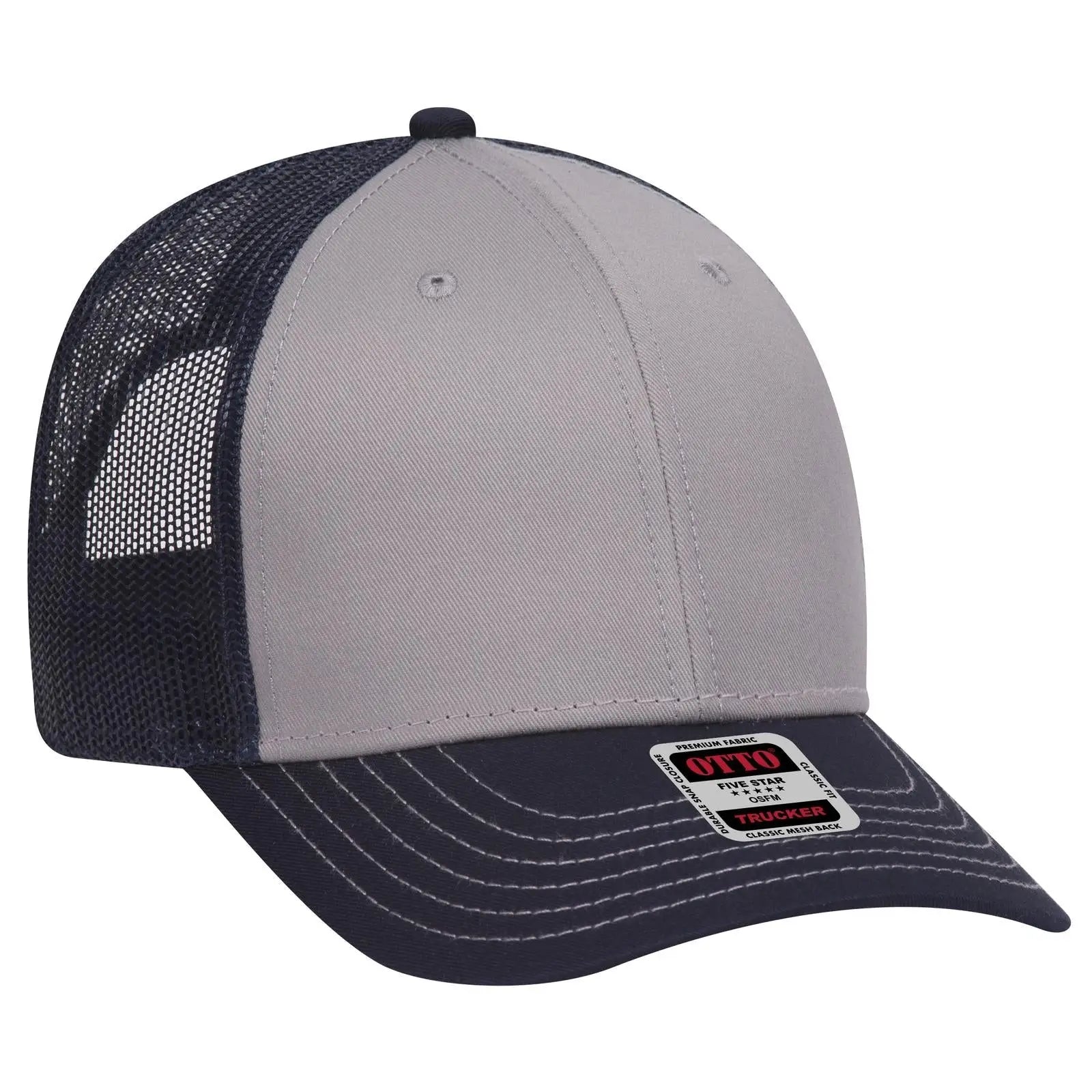 OTTO 83-1239 6 Panel Low Profile Mesh Back Trucker Cap - Nvy/Gry/Nvy - Nvy/Gry/Nvy / 6 1/2’’ - 7 5/8’’
