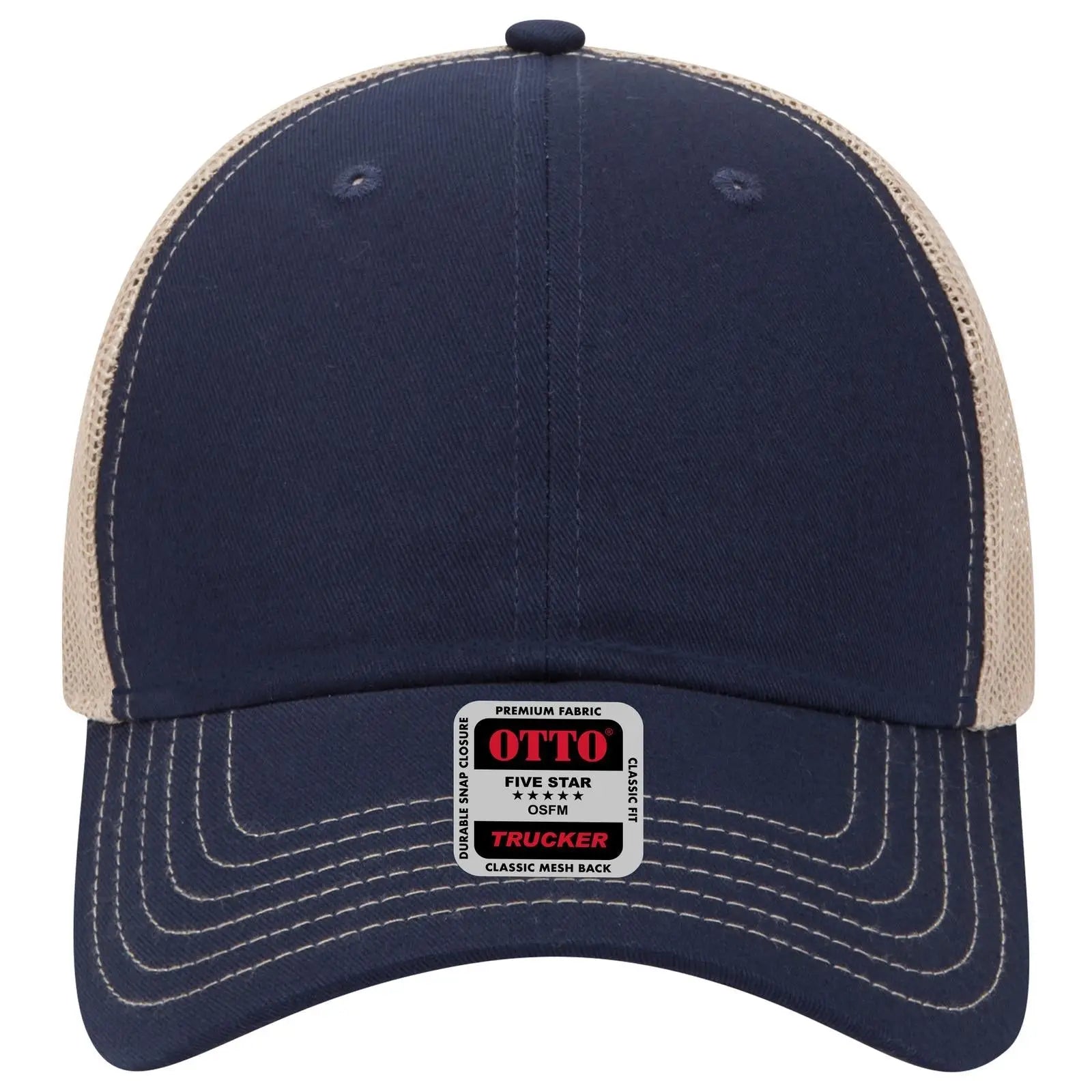 OTTO 83-1239 6 Panel Low Profile Mesh Back Trucker Cap - Nvy/Nvy/Kha - Nvy/Nvy/Kha / 6 1/2’’ - 7 5/8’’