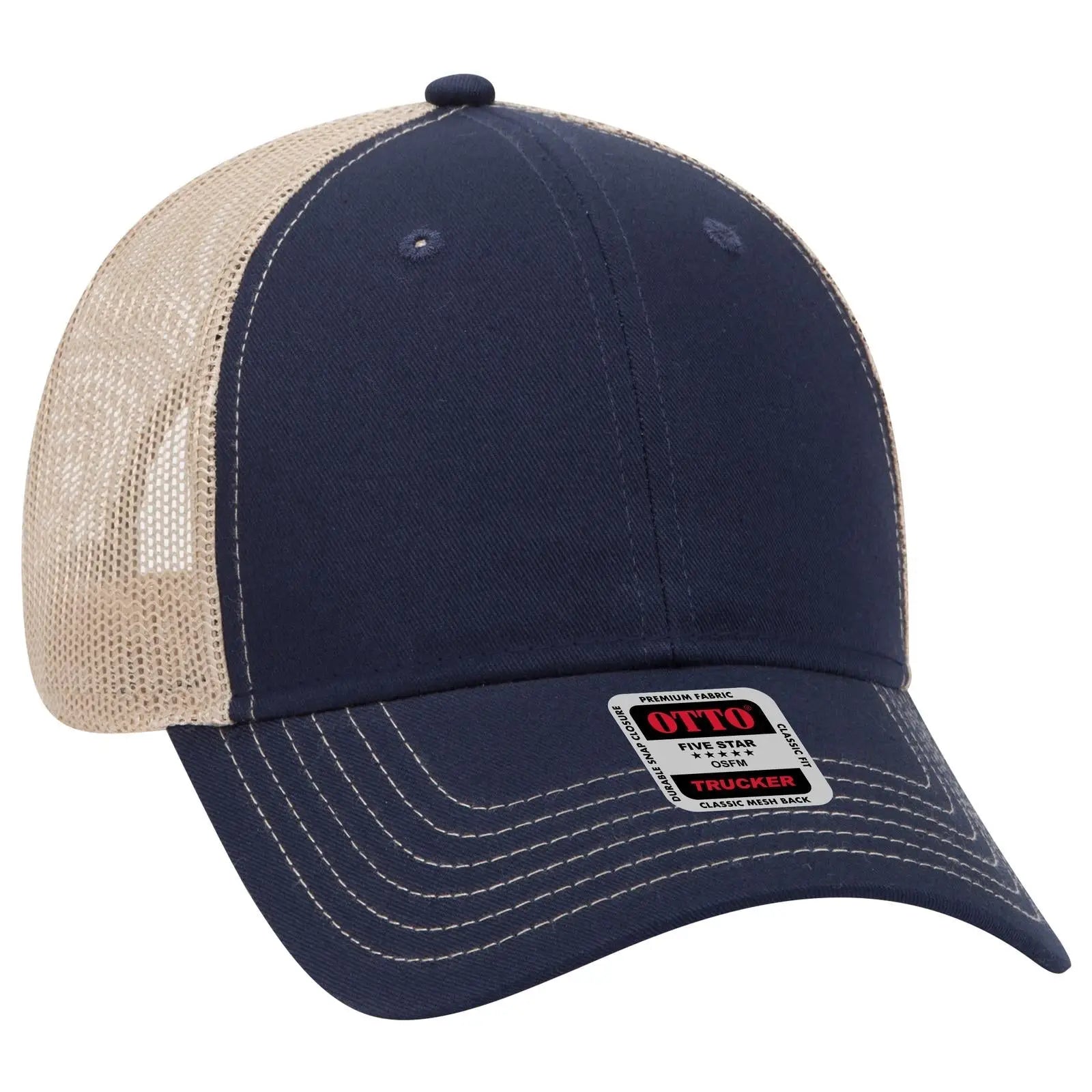 OTTO 83-1239 6 Panel Low Profile Mesh Back Trucker Cap - Nvy/Nvy/Kha - Nvy/Nvy/Kha / 6 1/2’’ - 7 5/8’’