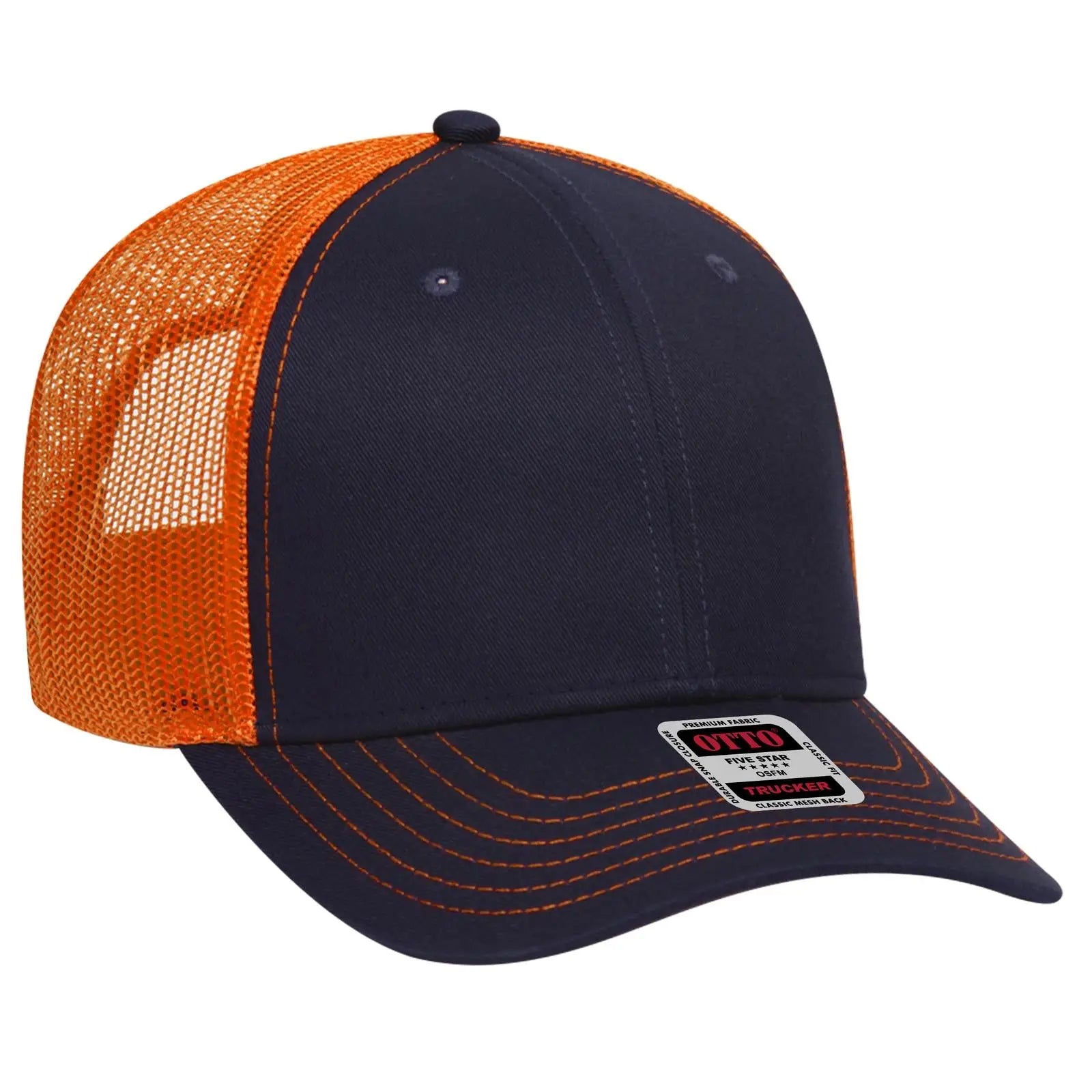OTTO 83-1239 6 Panel Low Profile Mesh Back Trucker Cap - Nvy/Nvy/Org - Nvy/Nvy/Org / 6 1/2’’ - 7 5/8’’
