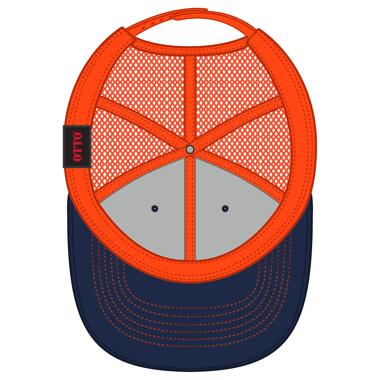 OTTO 83-1239 6 Panel Low Profile Mesh Back Trucker Cap - Nvy/Nvy/Org - Nvy/Nvy/Org / 6 1/2’’ - 7 5/8’’