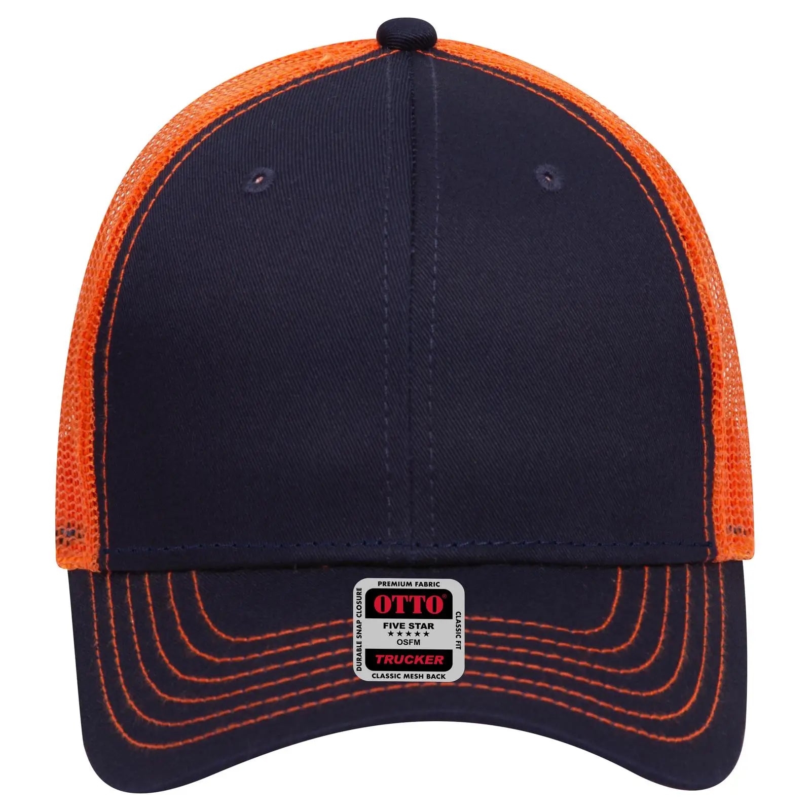 OTTO 83-1239 6 Panel Low Profile Mesh Back Trucker Cap - Nvy/Nvy/Org - Nvy/Nvy/Org / 6 1/2’’ - 7 5/8’’