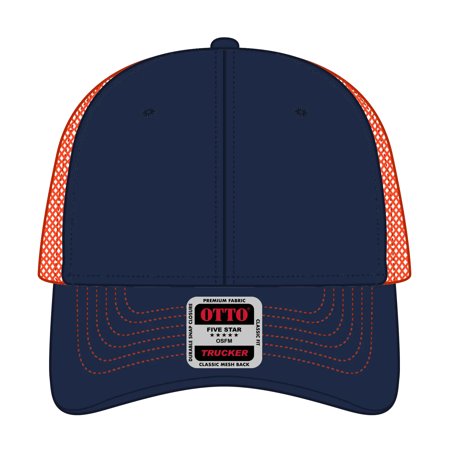 OTTO 83-1239 6 Panel Low Profile Mesh Back Trucker Cap - Nvy/Nvy/Org - Nvy/Nvy/Org / 6 1/2’’ - 7 5/8’’