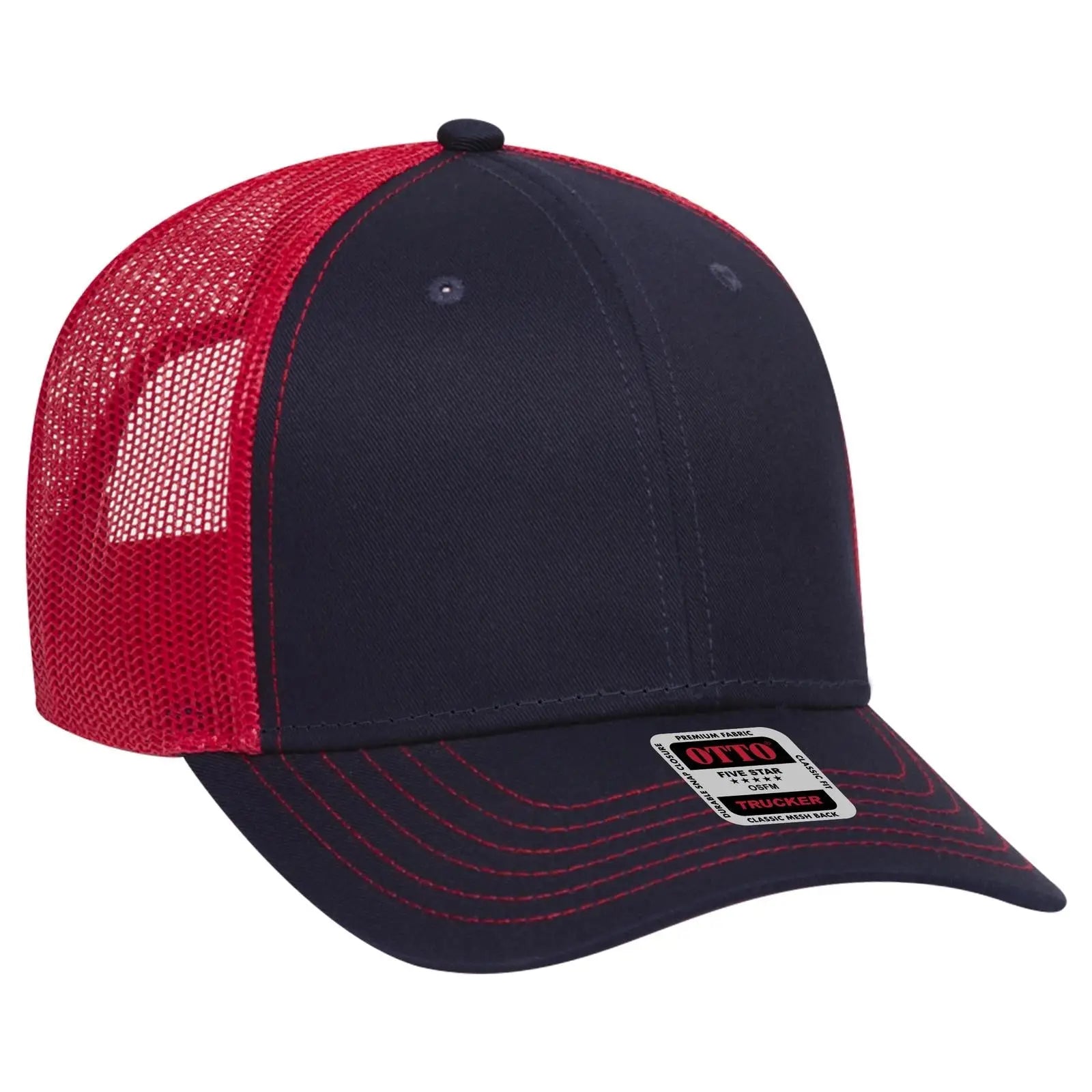 OTTO 83-1239 6 Panel Low Profile Mesh Back Trucker Cap - Nvy/Nvy/Red - Nvy/Nvy/Red / 6 1/2’’ - 7 5/8’’
